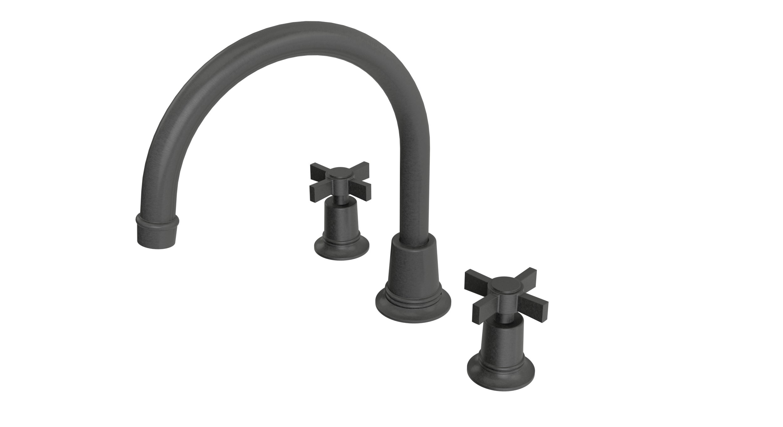 Emerson Two Handle Deck Mount Gooseneck Bath Trim with Defined Cross Handles in Blackened Nickel