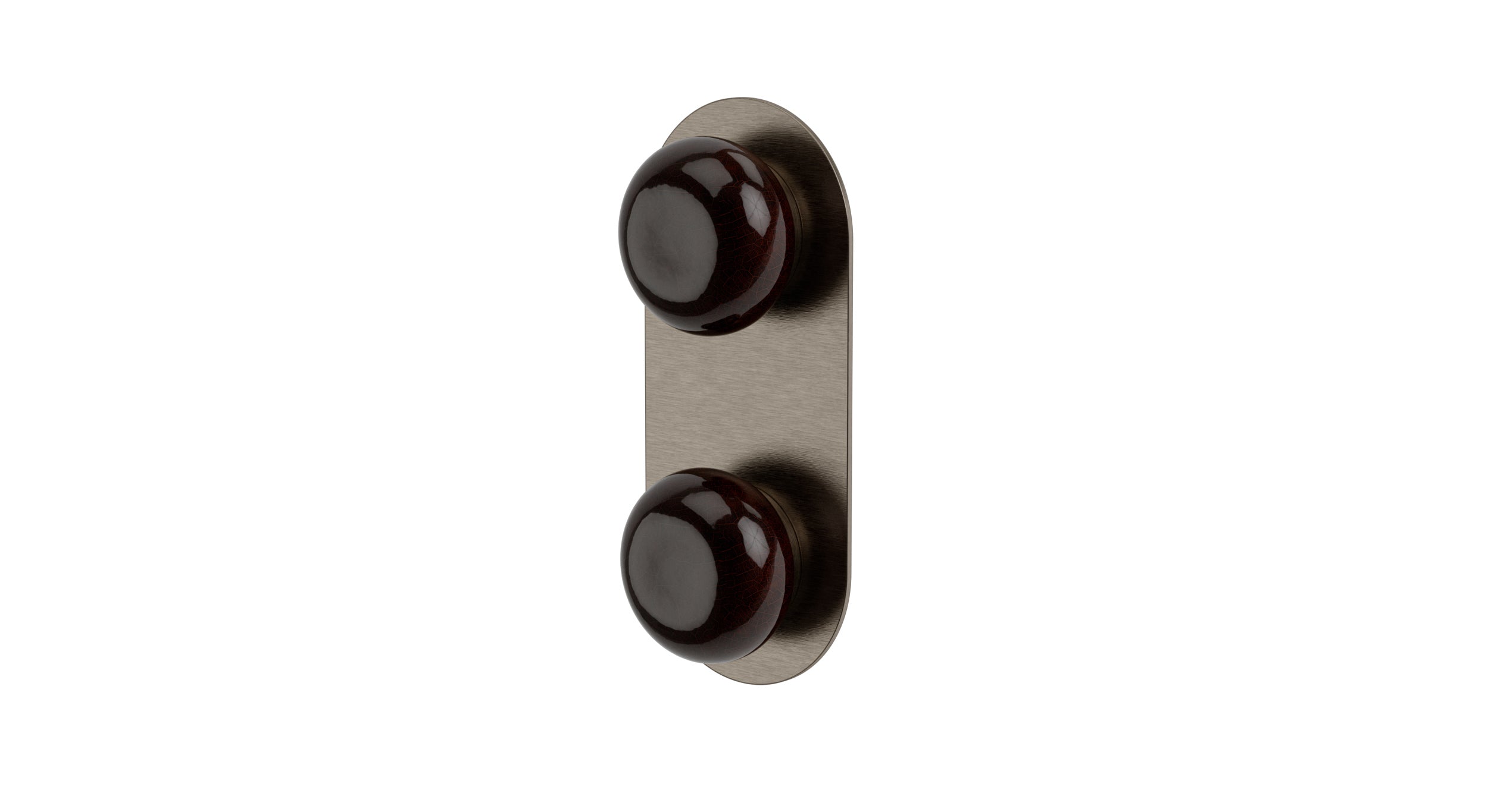 Foundry Two Handle Wall Mount Shower Trim with Pebble Ceramic Knob Handles in Antique Nickel