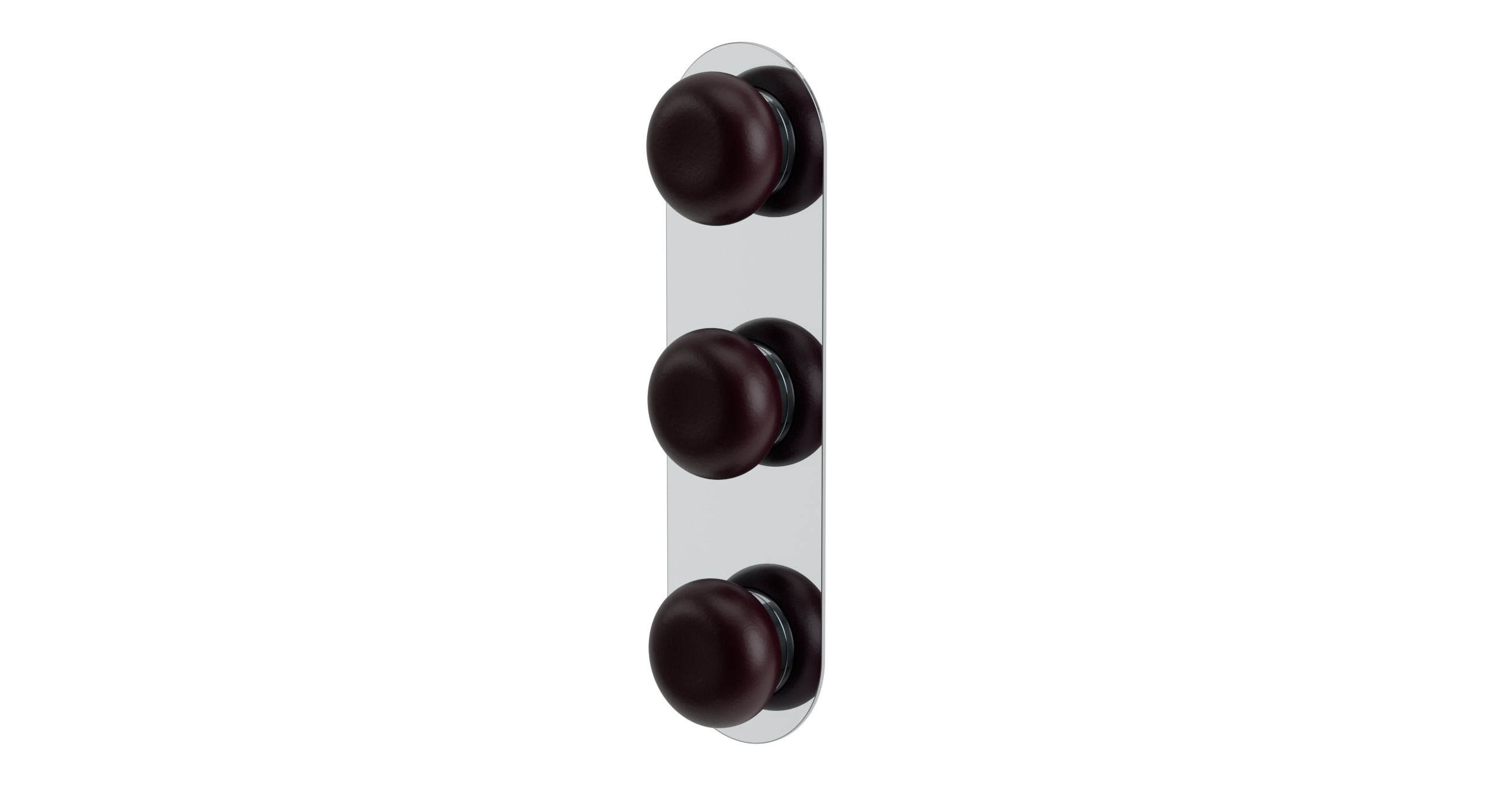 Foundry Three Handle Wall Mount Shower Trim with Pebble Ceramic Knob Handles in Polished Chrome