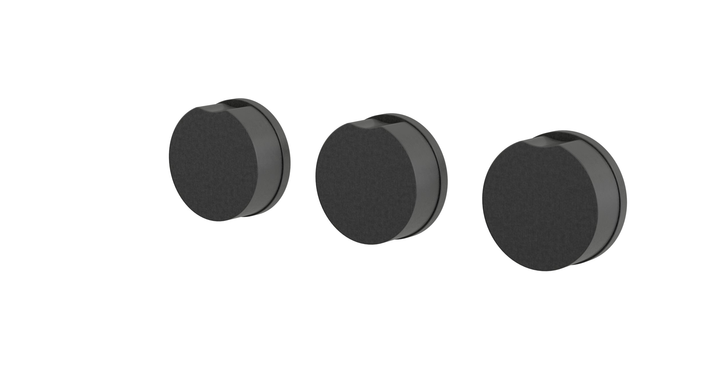 Foundry Three Handle Wall Mount Bath Trim with Diverter/Volume Control and Circle Knob Handles in Blackened Nickel