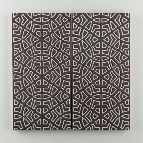 6x12 Handpainted Tile Kabuki Sphere in Dark Motif