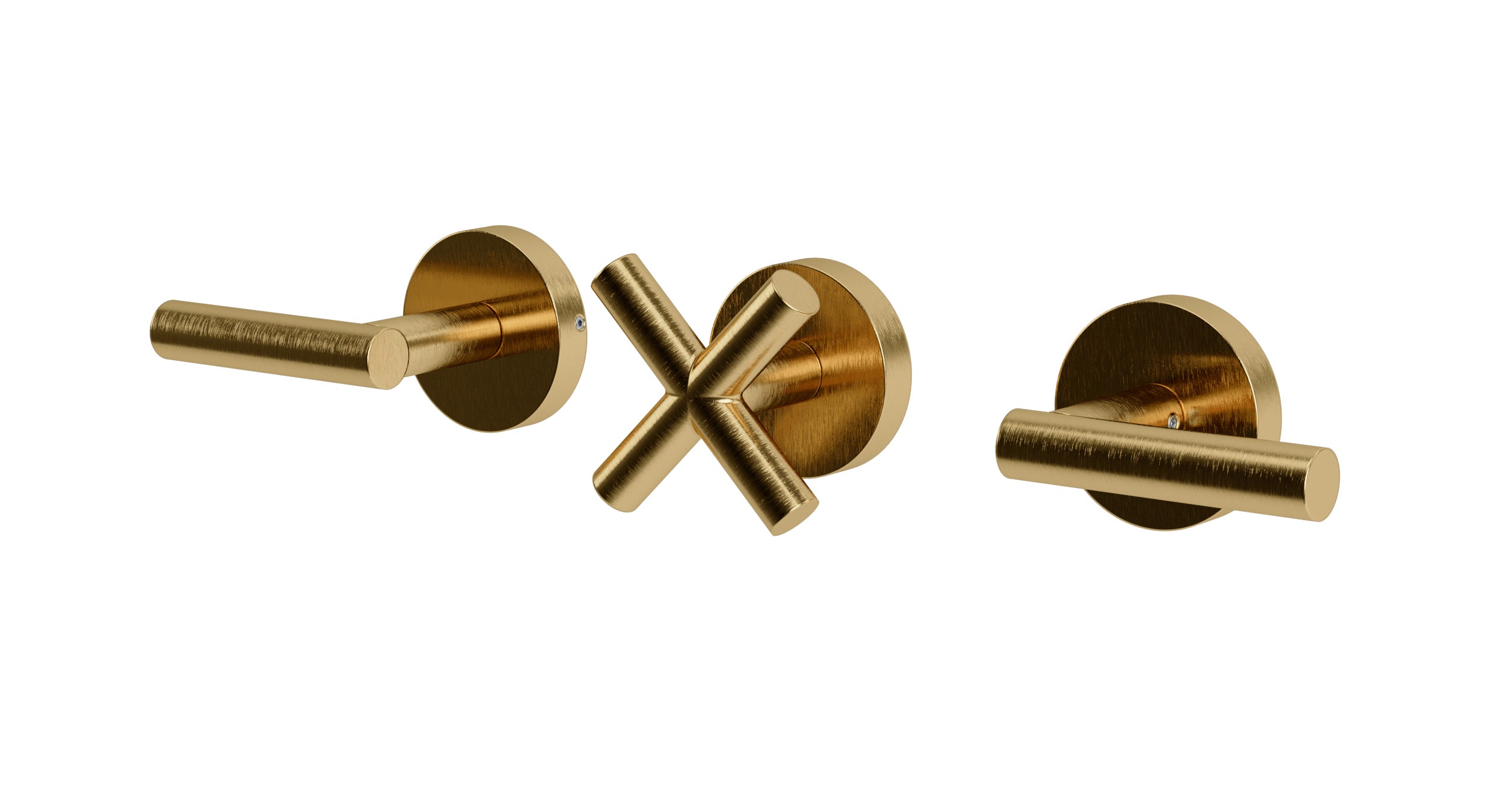 Contour Three Handle Wall Mount Bath Trim with Diverter/Volume Control and Soft Cross/Soft Lever Handles in Satin Brass