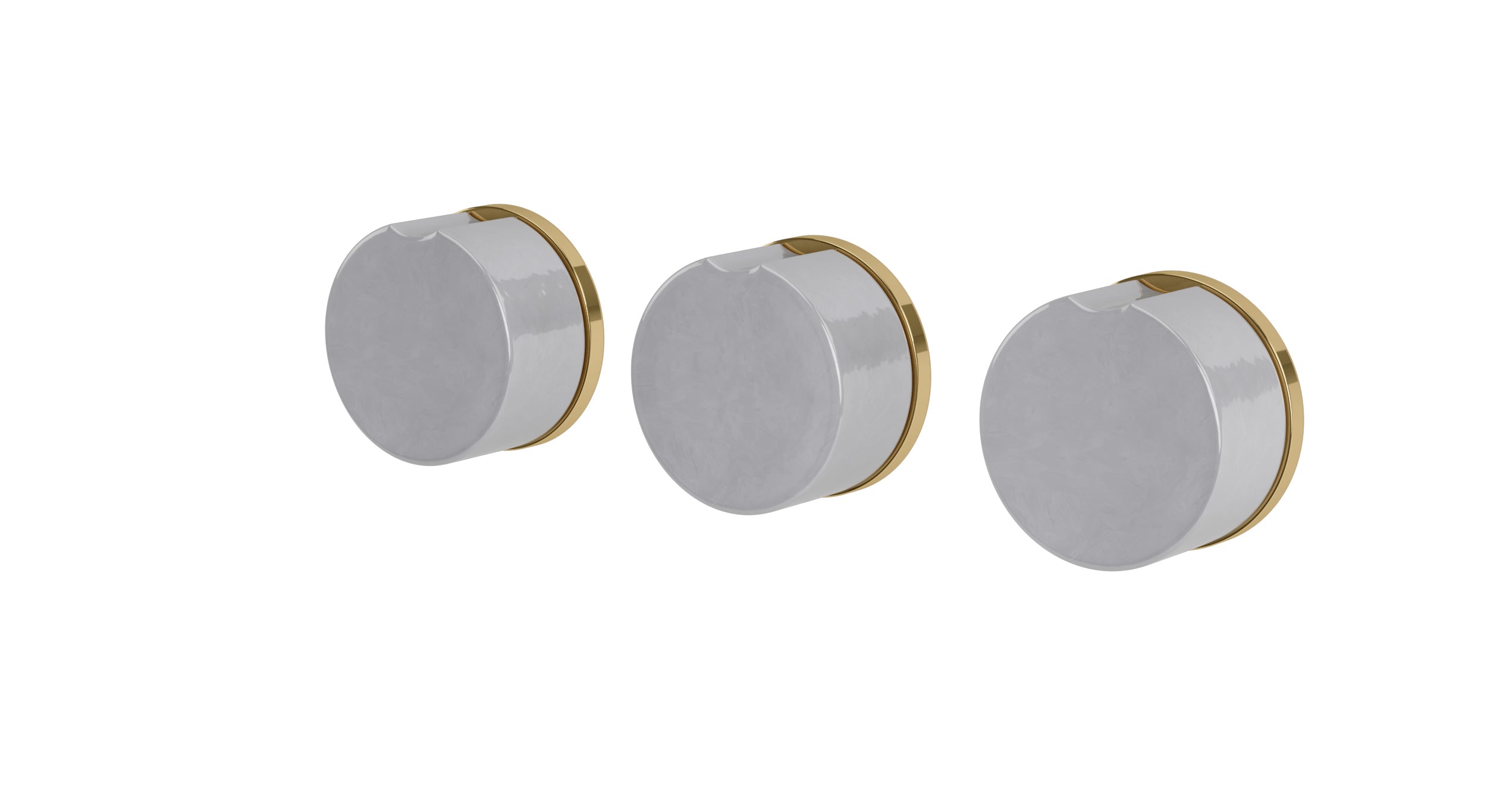 Foundry Three Handle Wall Mount Bath Trim with Diverter/Volume Control and Groove Ceramic Knob Handles in Polished Brass