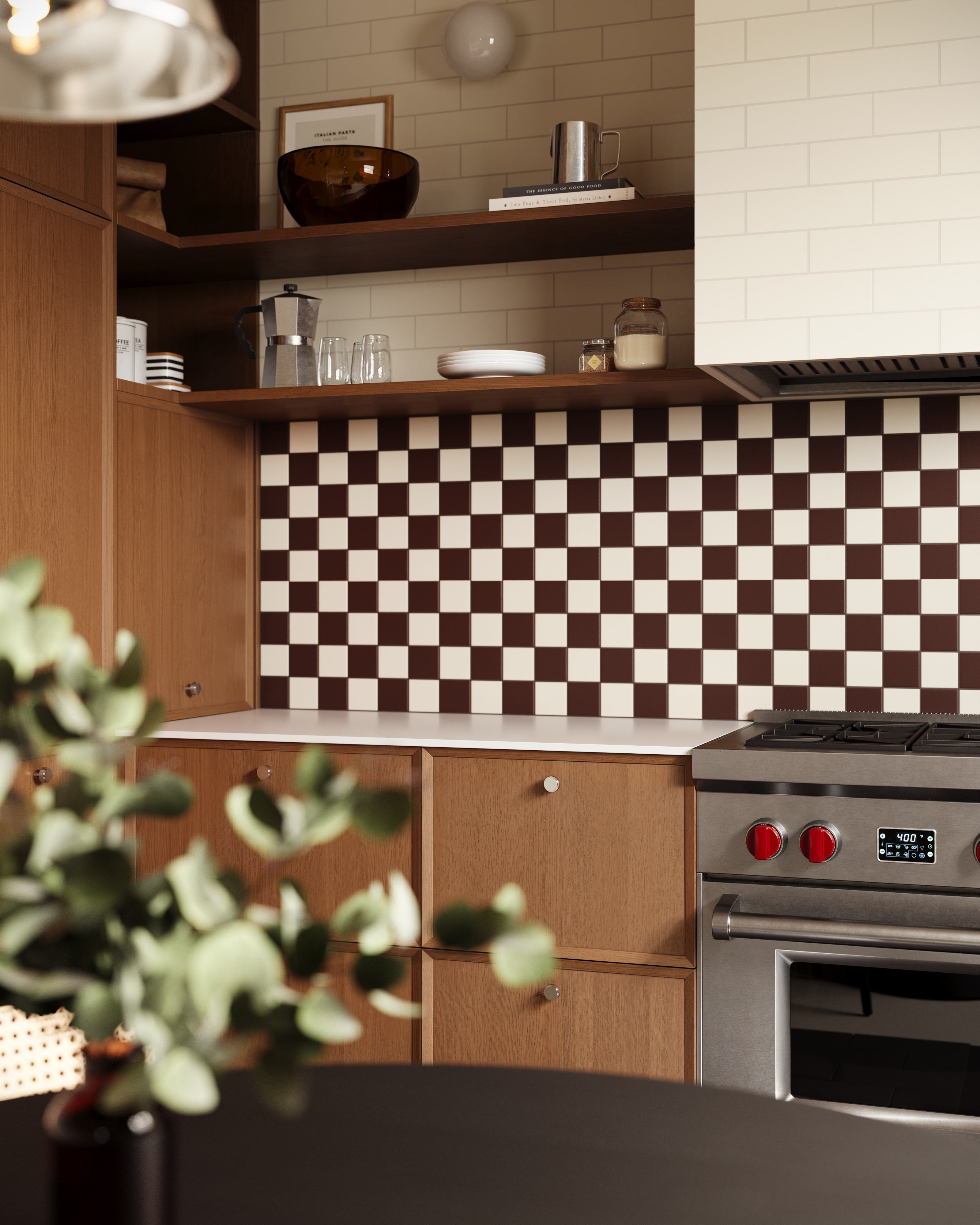 3x3 Checkerboard Sheeted Original Ceramic Tile in Garnet Matte & Sand Dune Matte