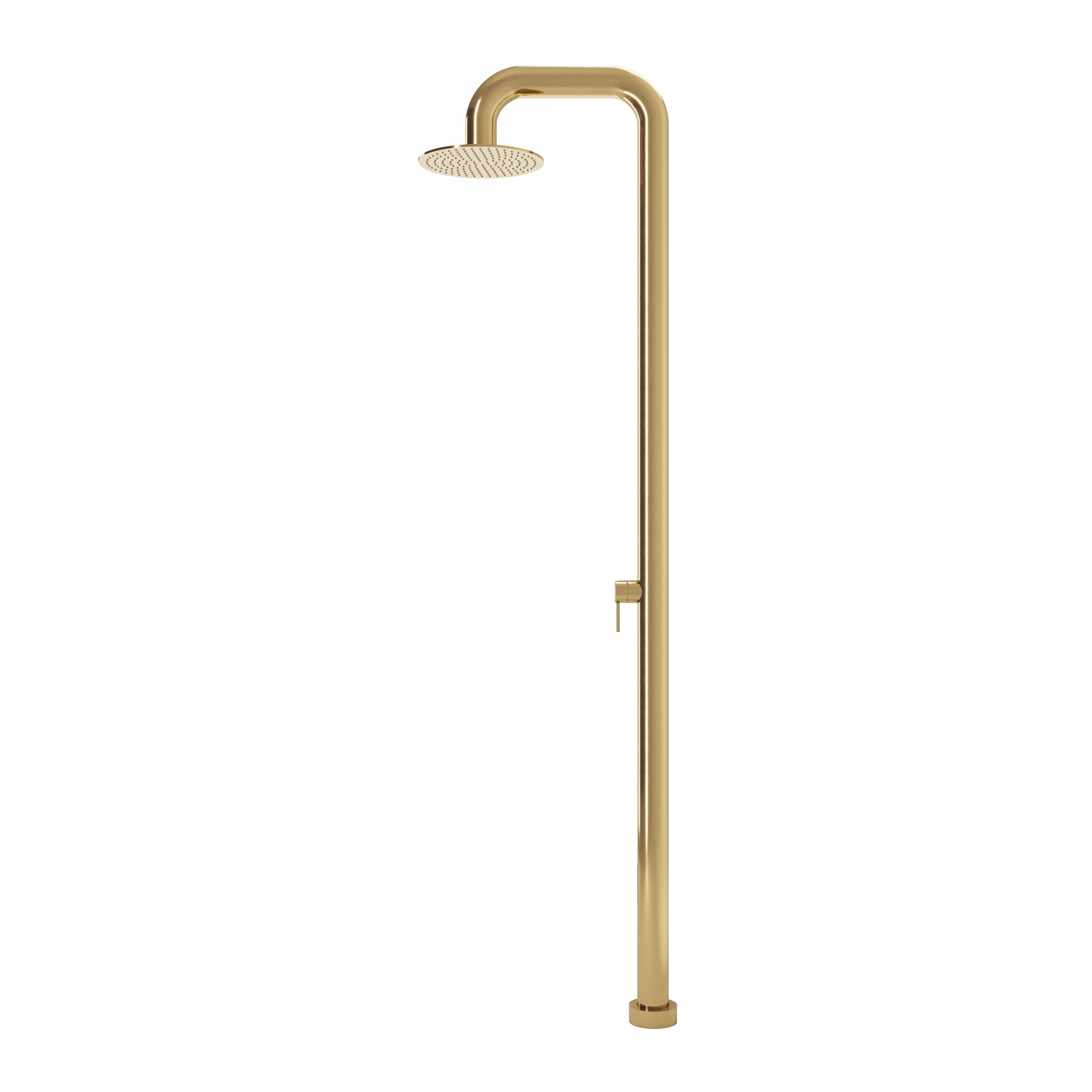 Contour Outdoor Shower Pressure Balance with 12" Rain Head in Uncoated Polished Brass