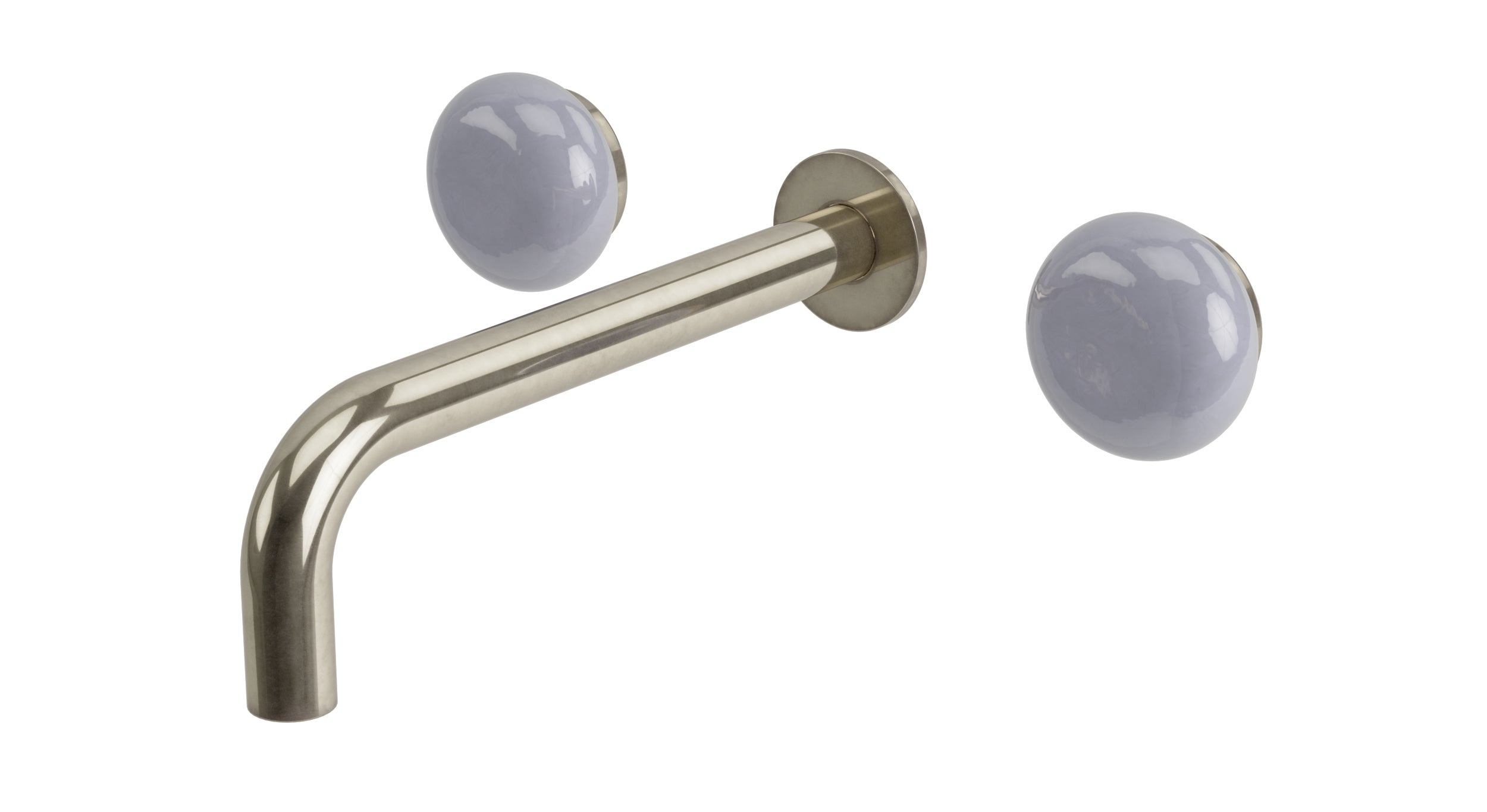 Foundry Two Handle Wall Mount 7.5" Lavatory Faucet with Pebble Ceramic Knob Handles in French Nickel