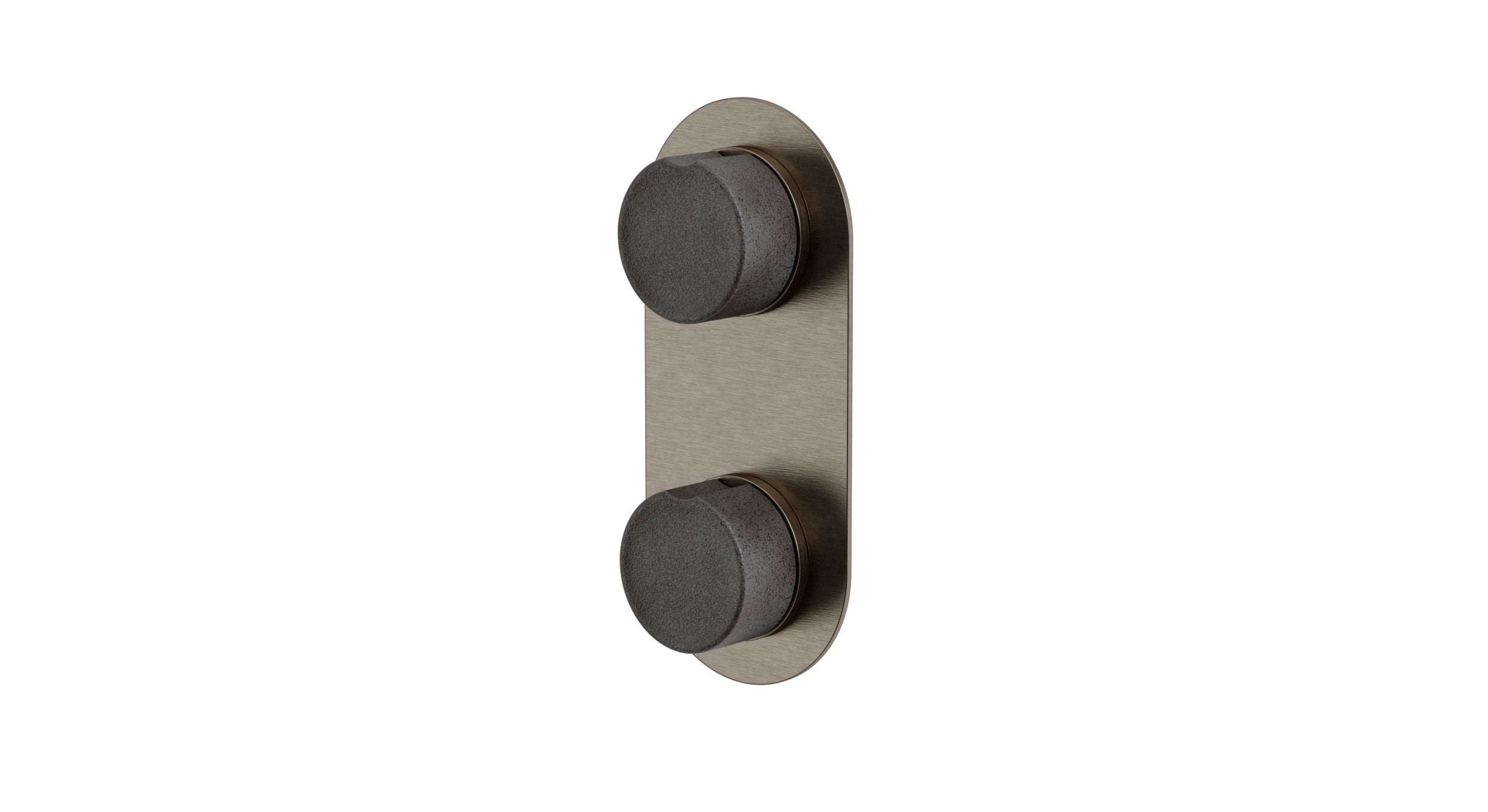Foundry Two Handle Wall Mount Shower Trim with Groove Ceramic Knob Handles in Antique Nickel
