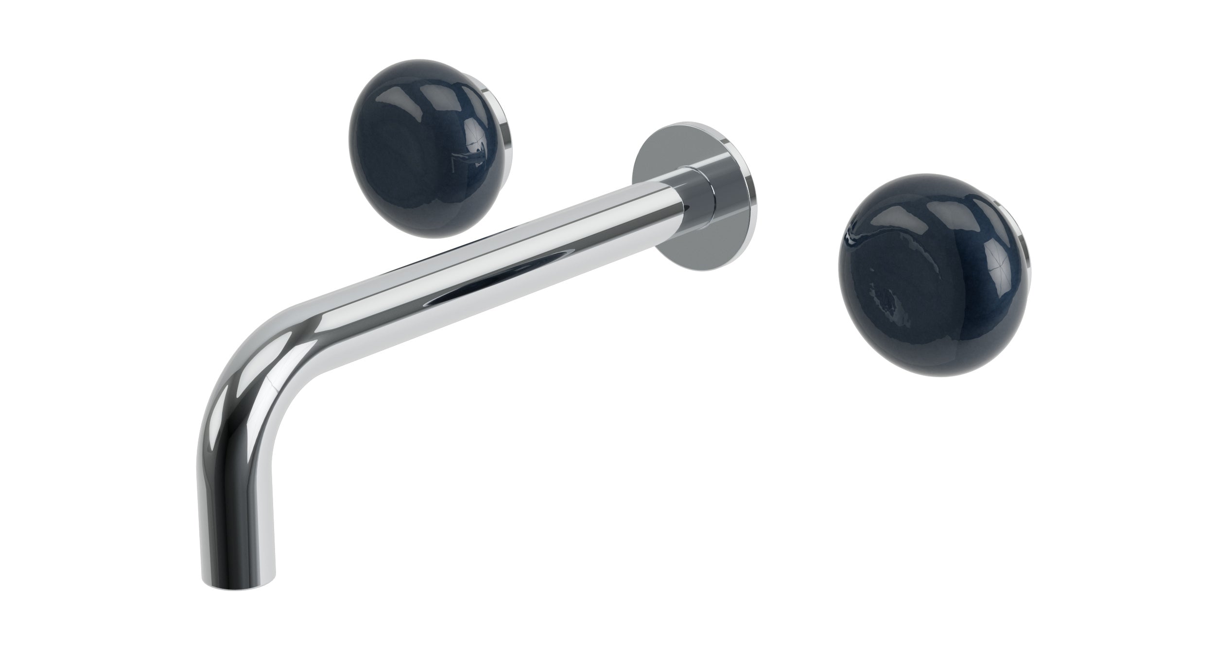 Foundry Two Handle Wall Mount 7.5" Lavatory Faucet with Pebble Ceramic Knob Handles in Polished Chrome
