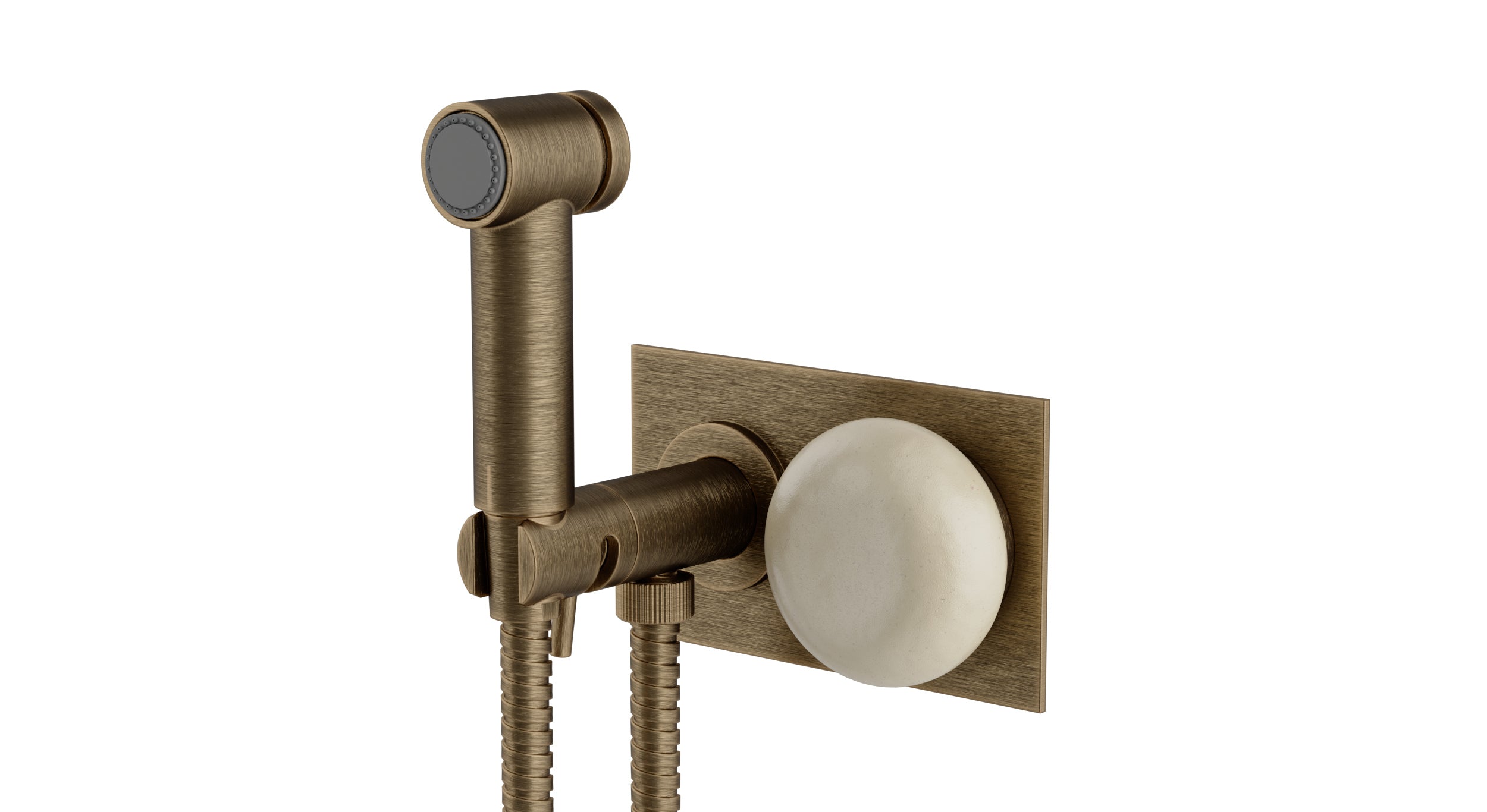 Foundry One Handle Wall Mount Bidet Trim with Pebble Ceramic Knob Handle in Antique Brass