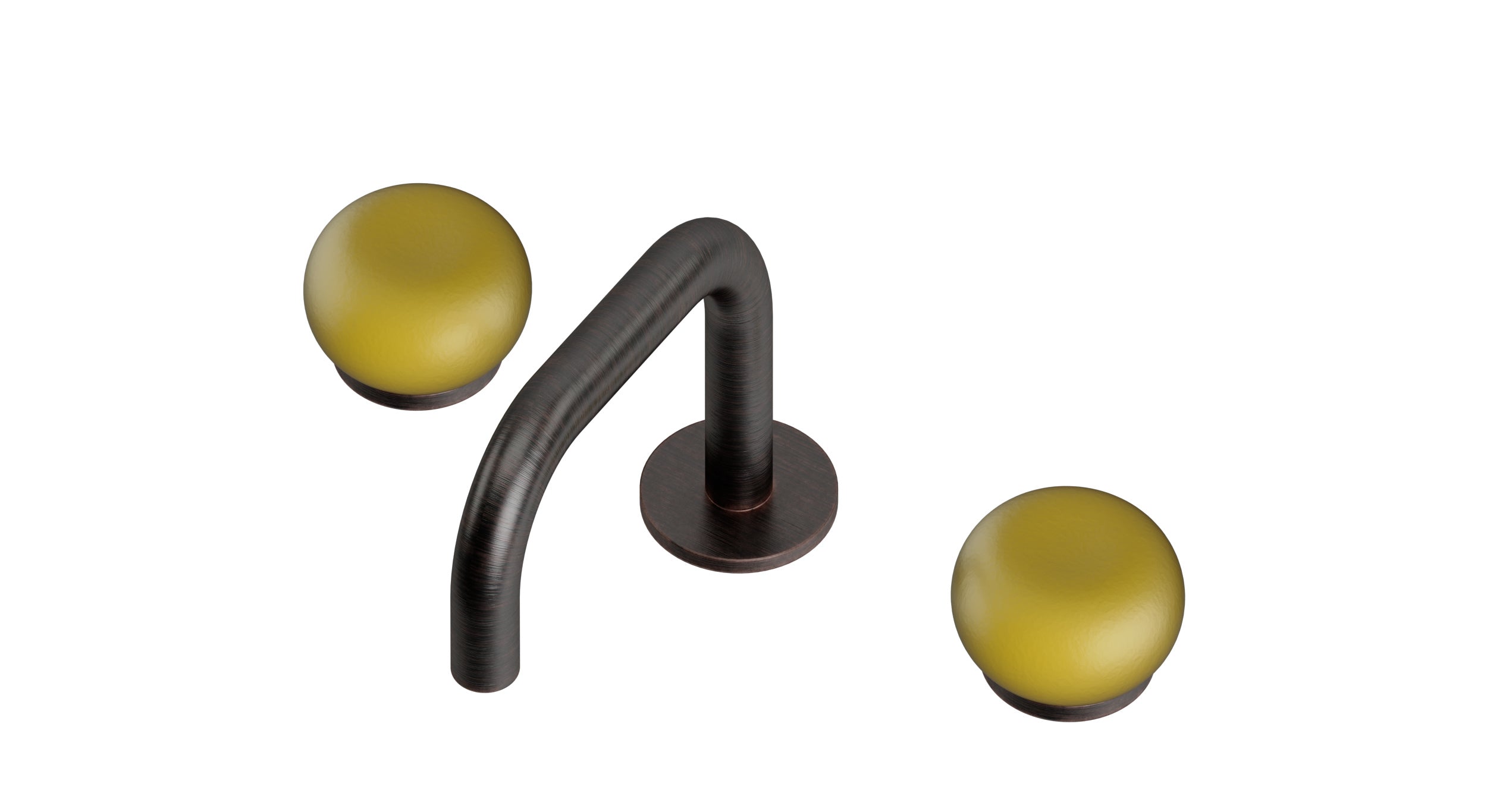 Foundry Two Handle Deck Mount Squaretop Lavatory Faucet with Pebble Ceramic Knob Handles in Antique Bronze