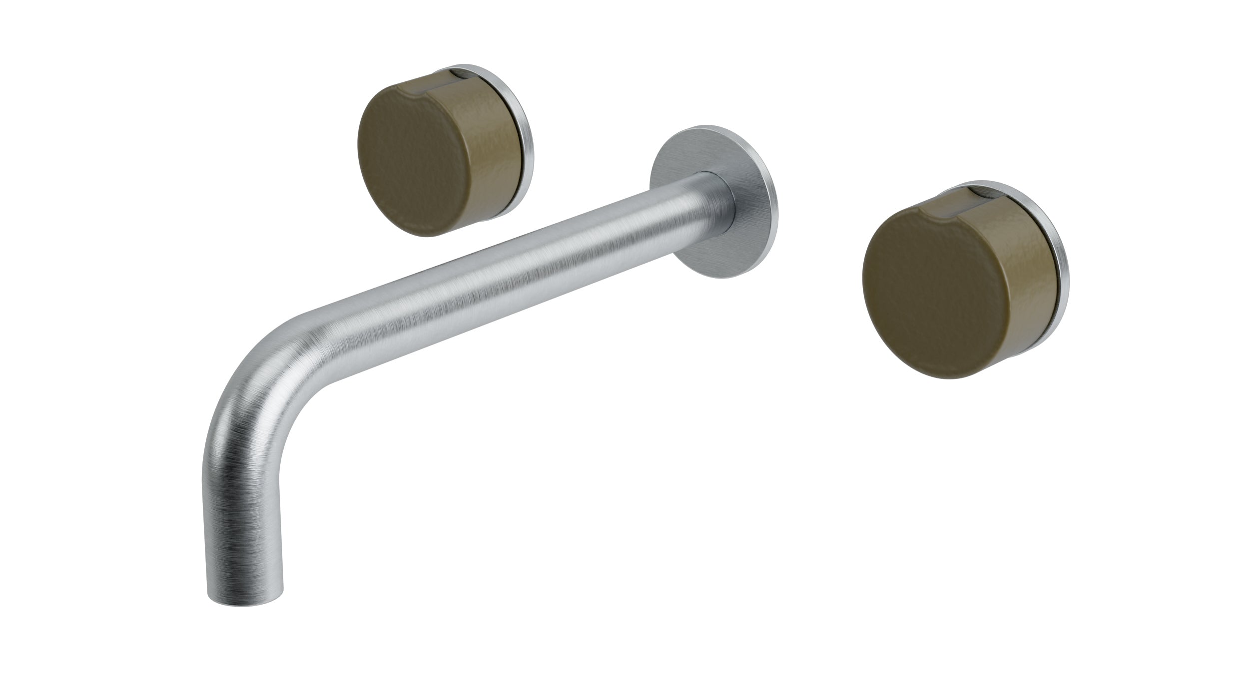 Foundry Two Handle Wall Mount 7.5" Lavatory Faucet with Groove Ceramic Knob Handles in Satin Chrome