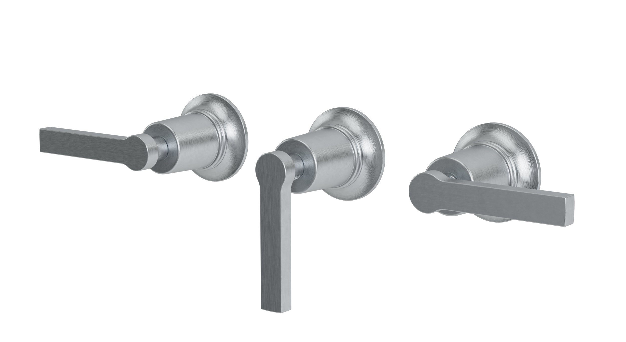 Emerson Three Handle Wall Mount Bath Trim with Diverter/Volume Control and Classic Lever Handles in Satin Chrome