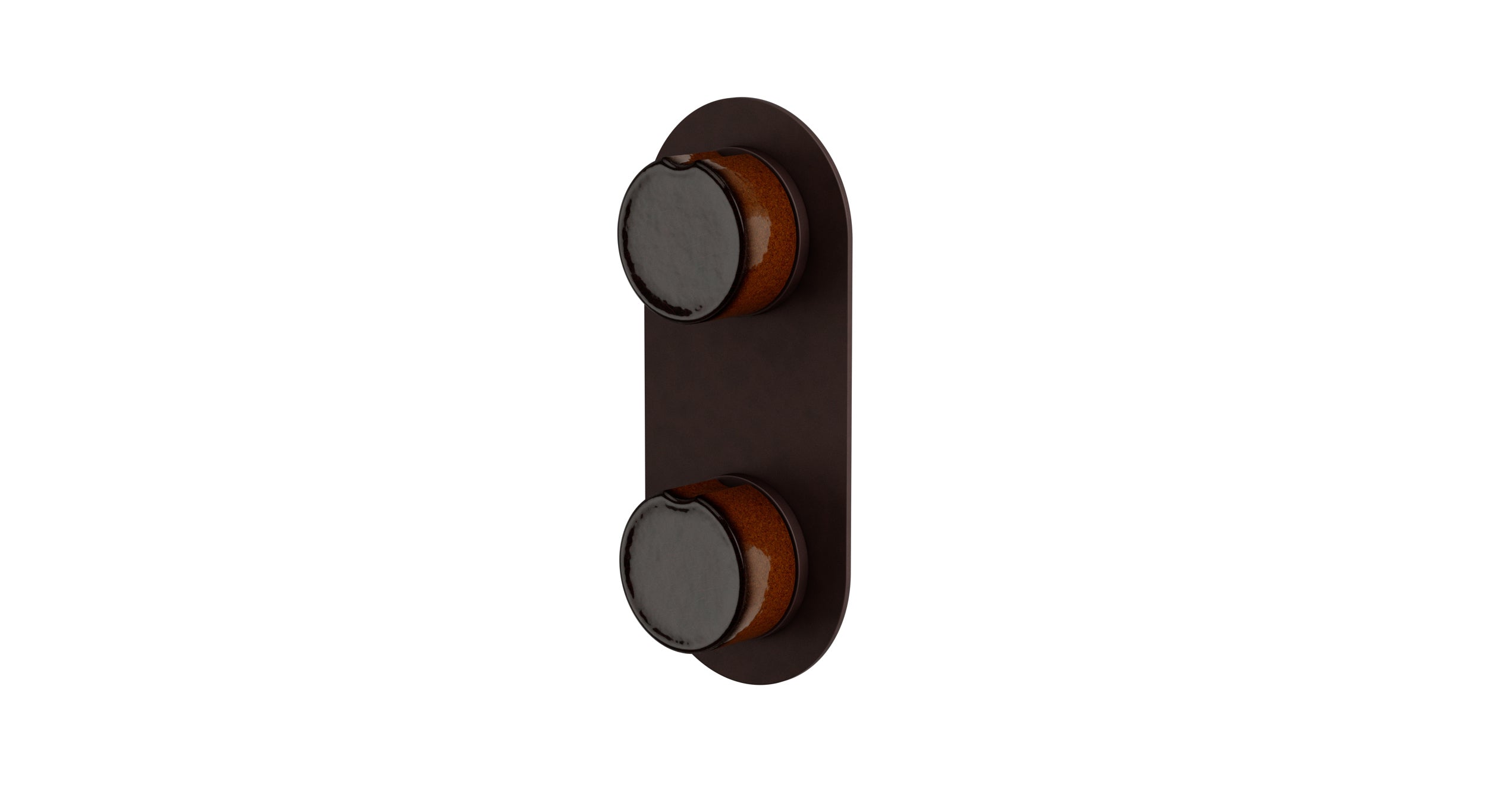 Foundry Two Handle Wall Mount Shower Trim with Groove Ceramic Knob Handles in Architectural Copper
