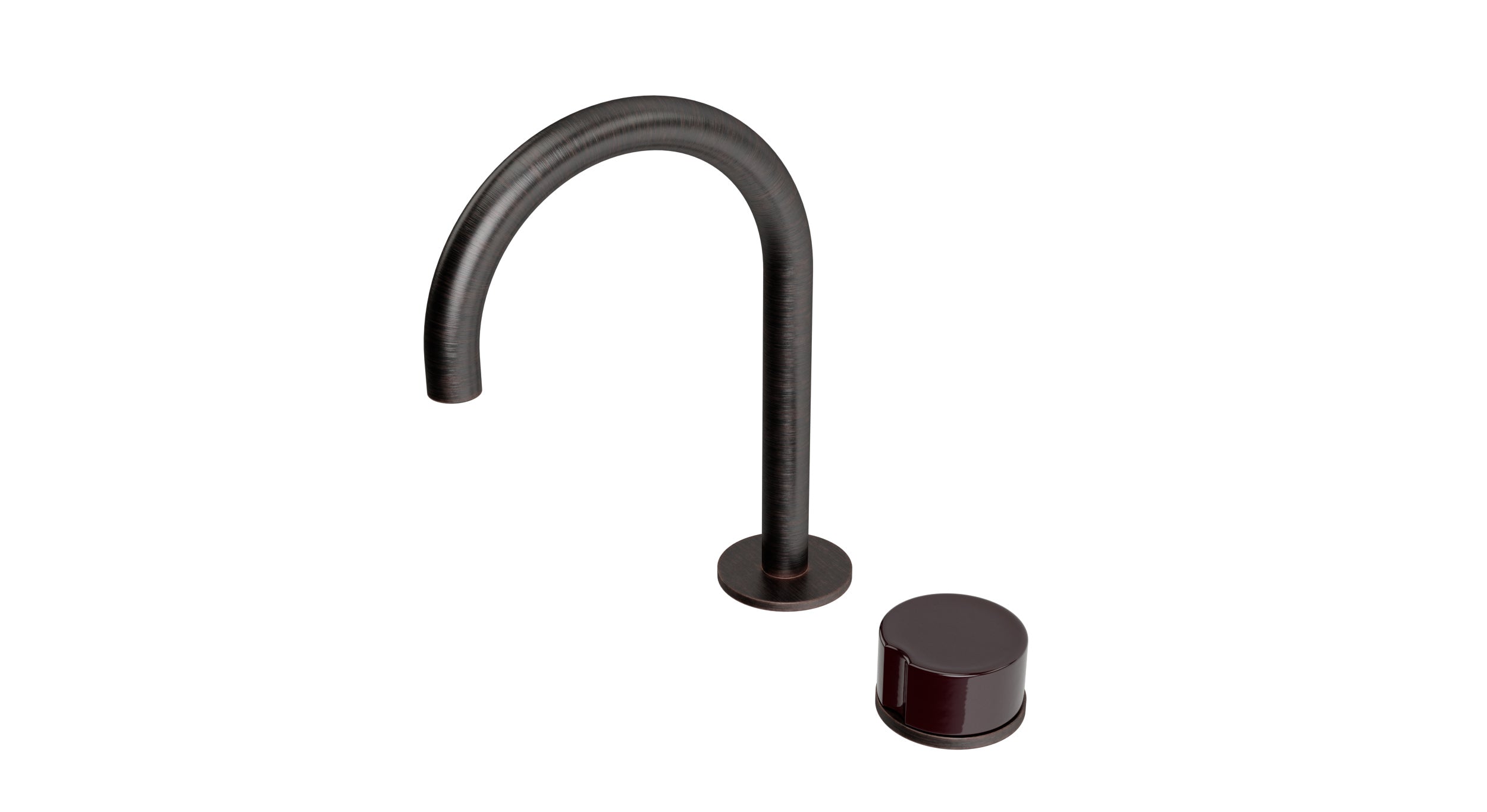 Foundry One Handle Deck Mount Gooseneck Lavatory Faucet with Groove Ceramic Knob Handle in Antique Bronze