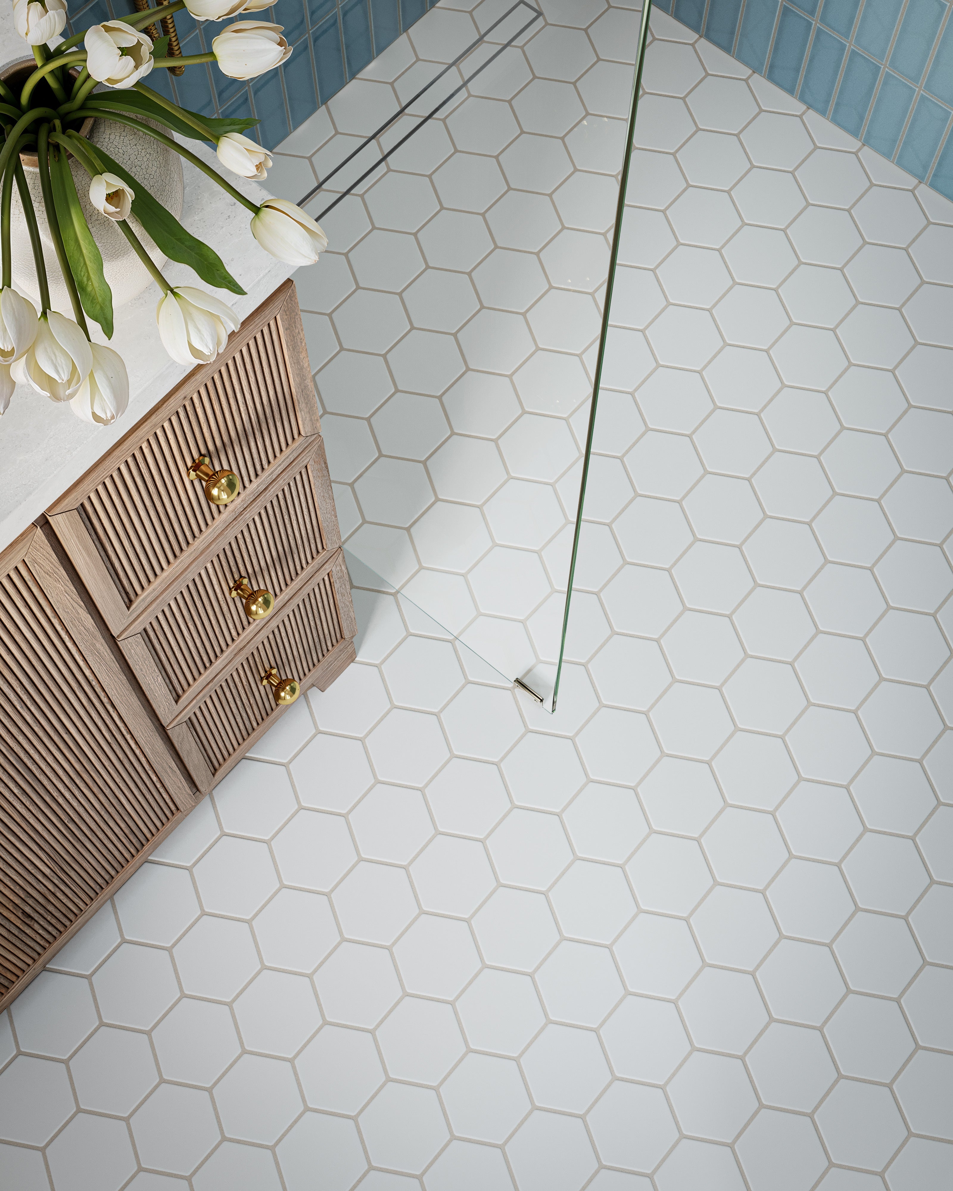 4" Hexagon Original Ceramic Tile in Frost Matte