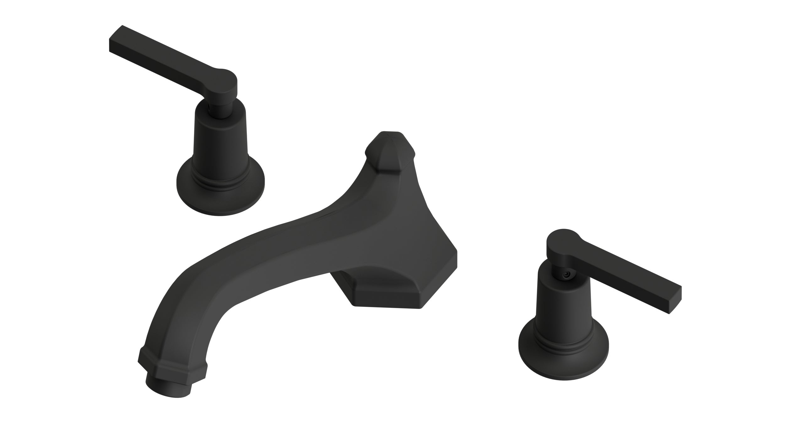 Emerson Two Handle Deck Mount Low Hexagon Bath Trim with Classic Lever Handles in Matte Black