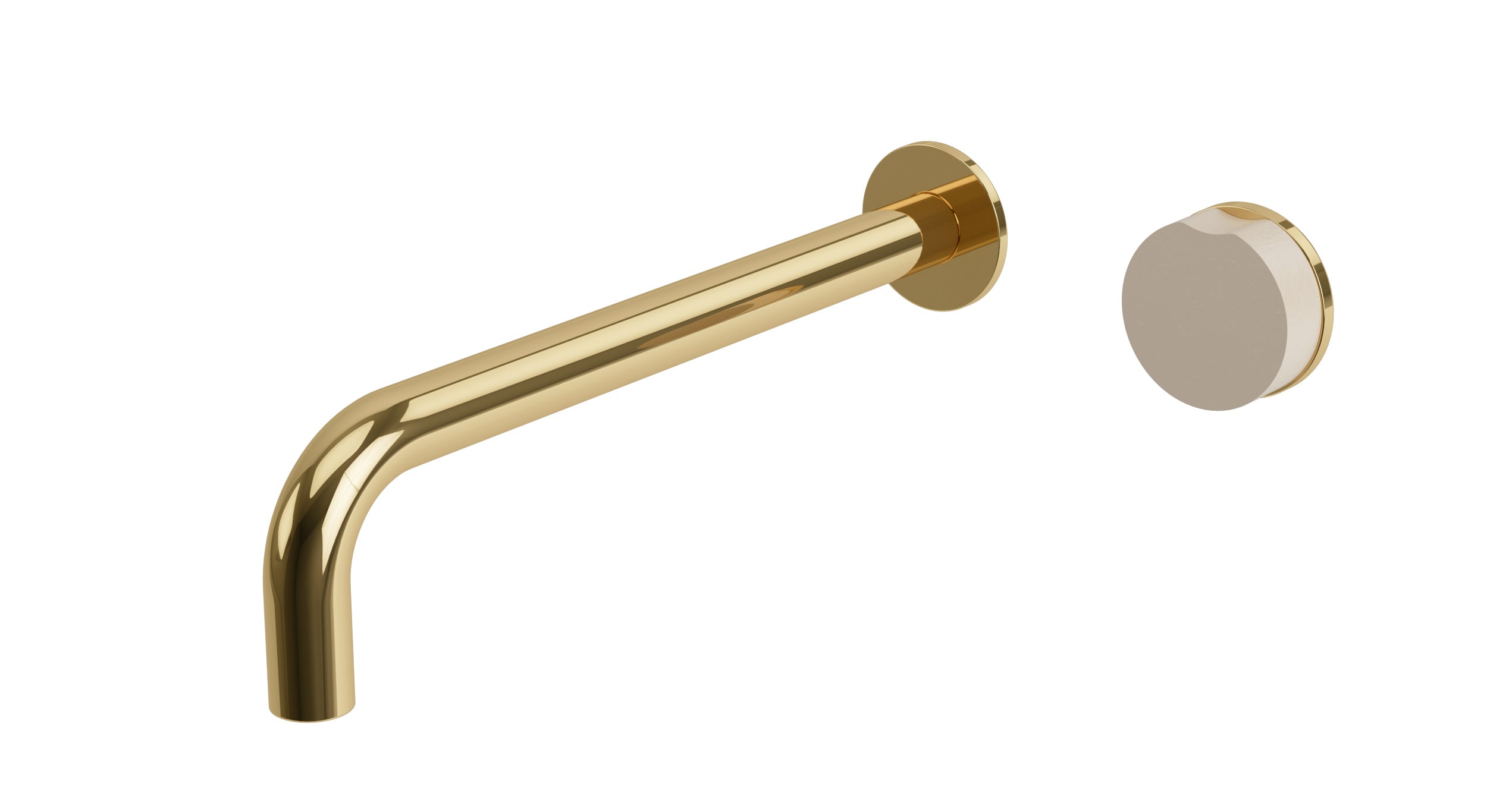 Foundry One Handle Wall Mount 10" Lavatory Faucet with Groove Ceramic Knob Handle in Polished Brass