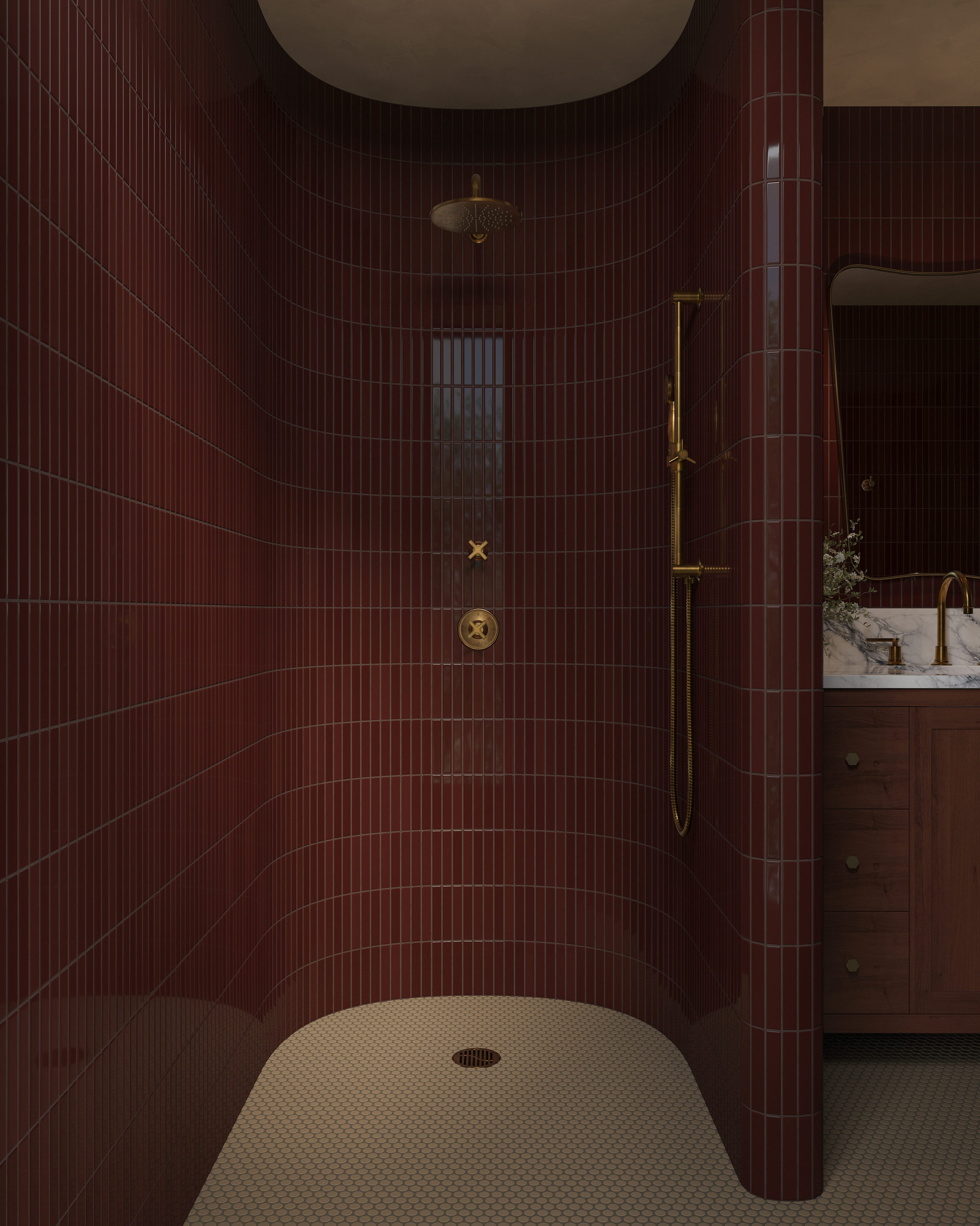 Penny Round Sheeted Original Ceramic Mosaic Tile in Sandstone Matte