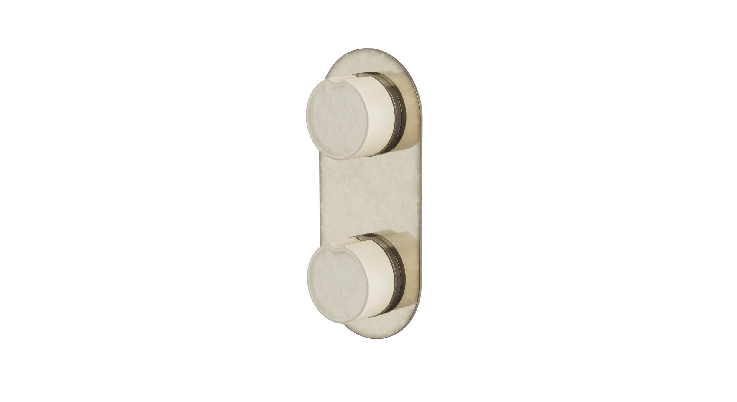 Foundry Two Handle Wall Mount Shower Trim with Groove Ceramic Knob Handles in French Nickel
