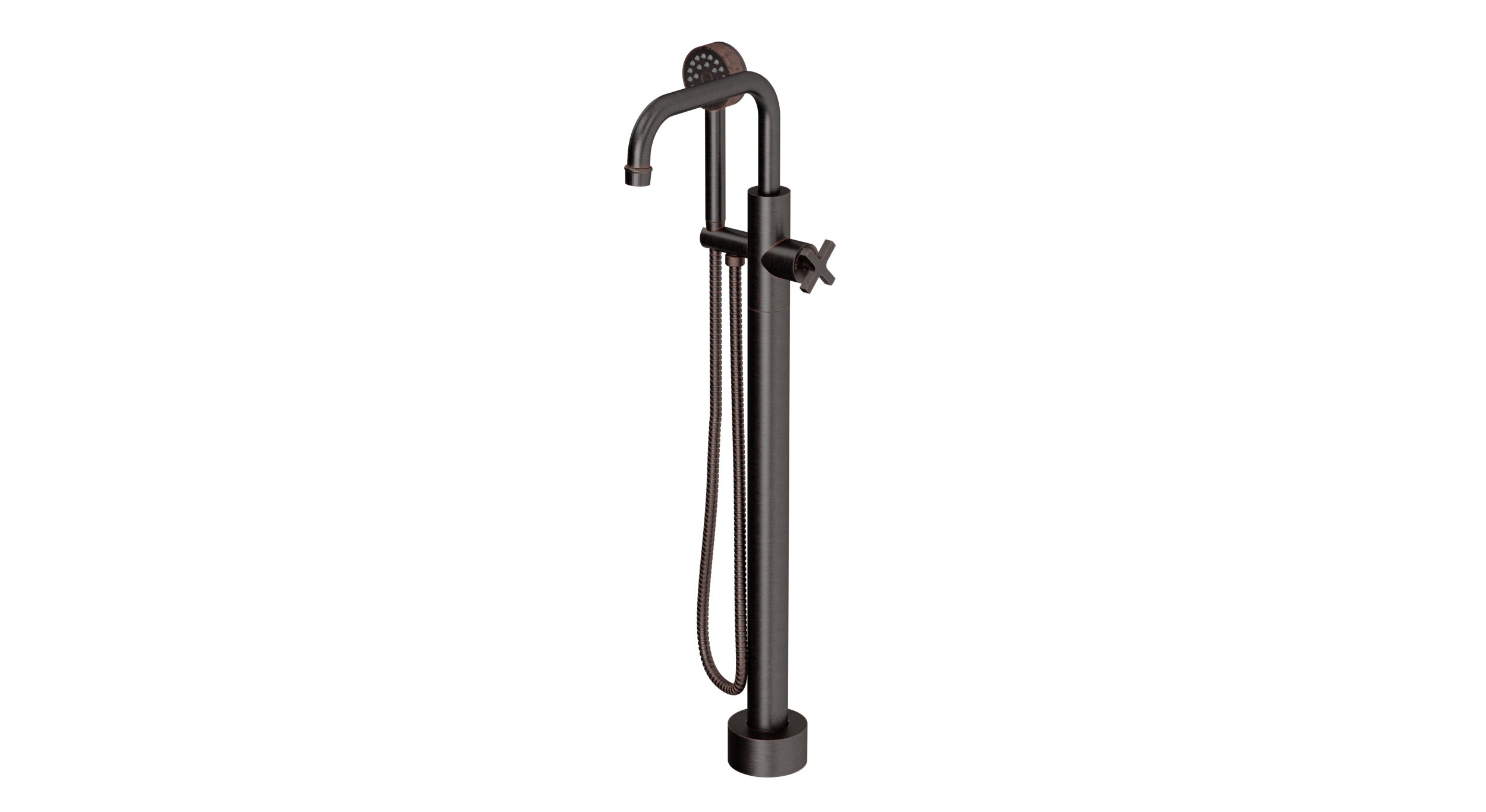 Emerson One Handle Floor Mount Squaretop Bath Trim with Hand Shower and Classic Cross Handle in Antique Bronze