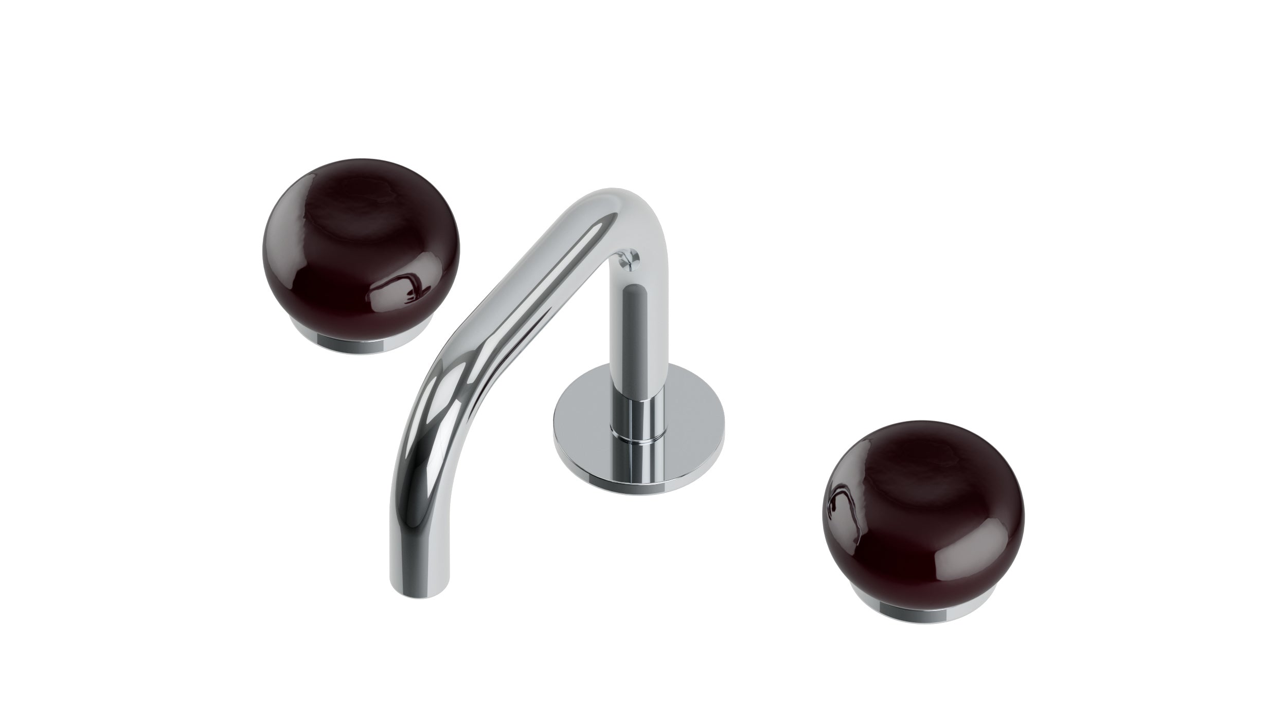 Foundry Two Handle Deck Mount Squaretop Lavatory Faucet with Pebble Ceramic Knob Handles in Polished Chrome