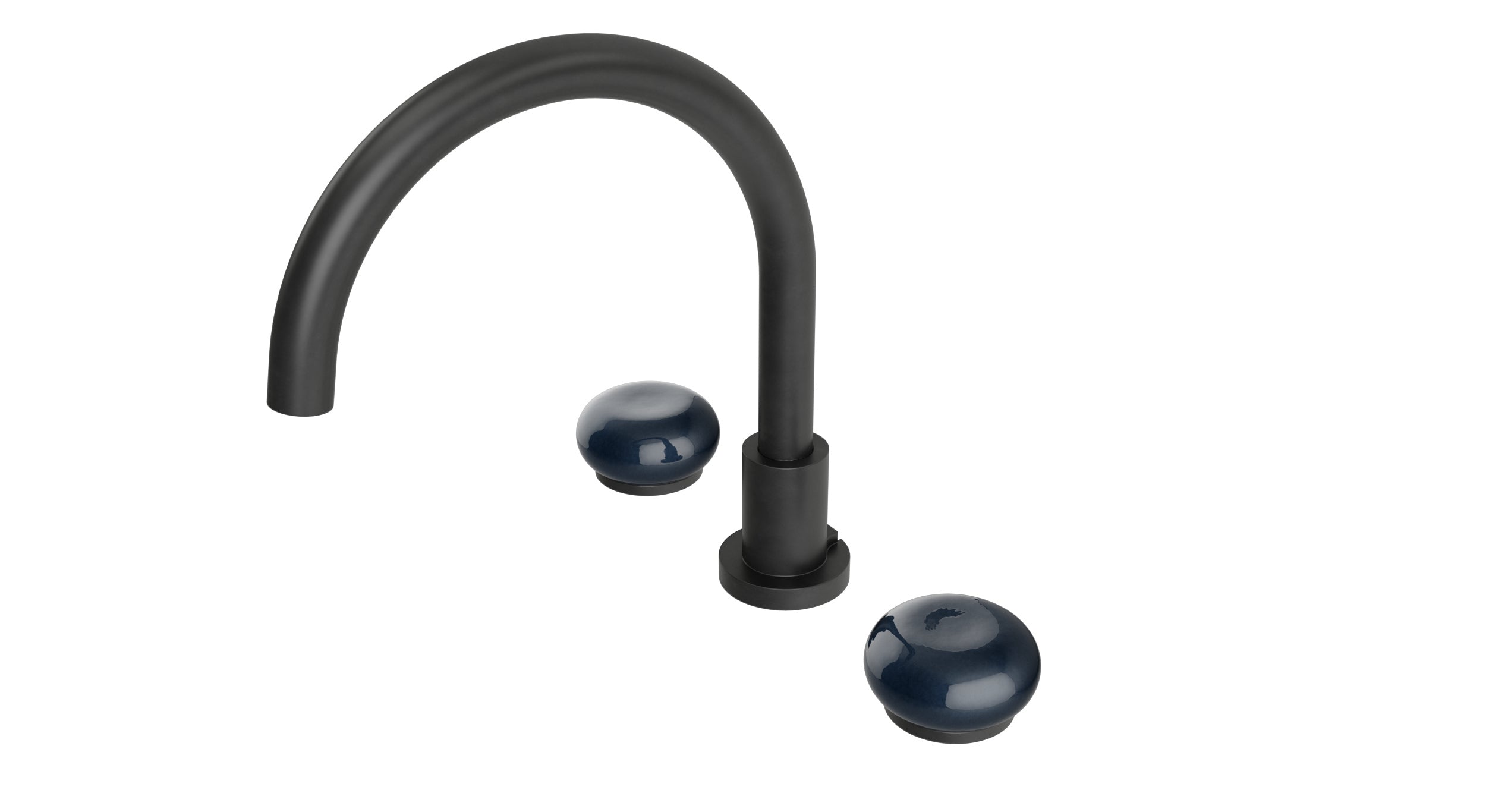 Foundry Two Handle Deck Mount Gooseneck Bath Trim with Pebble Ceramic Knob Handles in Oil Rubbed Bronze