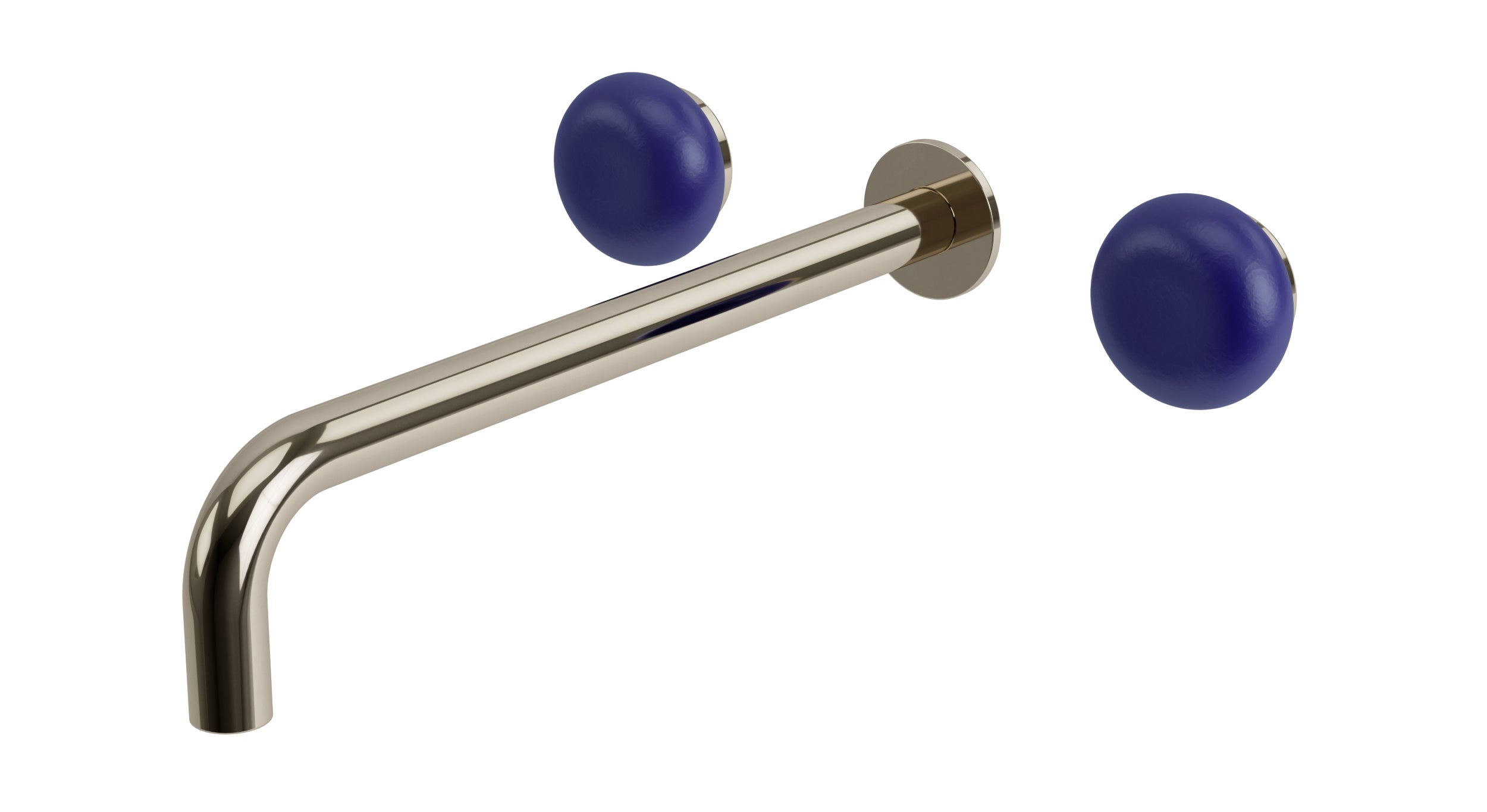 Foundry Two Handle Wall Mount 12" Lavatory Faucet with Pebble Ceramic Knob Handles in Polished Nickel