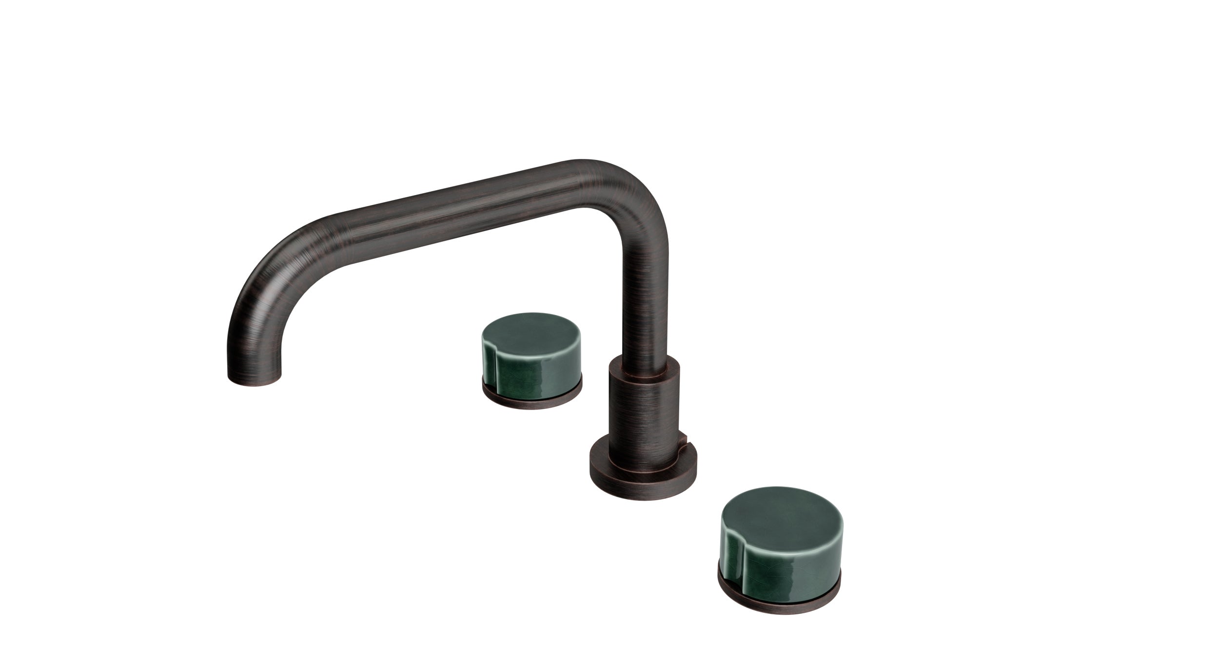 Foundry Two Handle Deck Mount Squaretop Bath Trim with Groove Ceramic Knob Handles in Antique Bronze