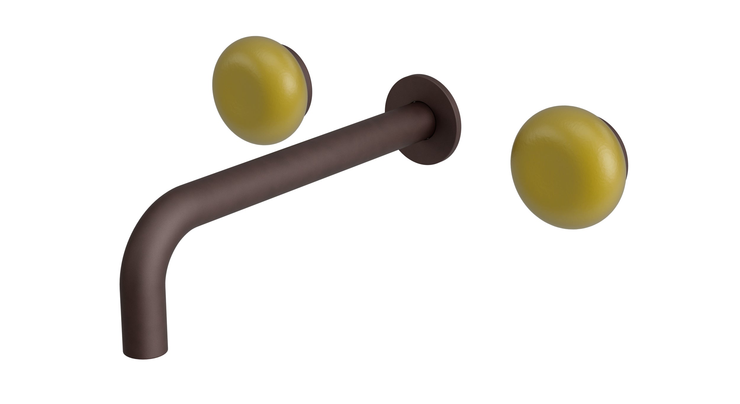 Foundry Two Handle Wall Mount 7.5" Lavatory Faucet with Pebble Ceramic Knob Handles in Architectural Copper