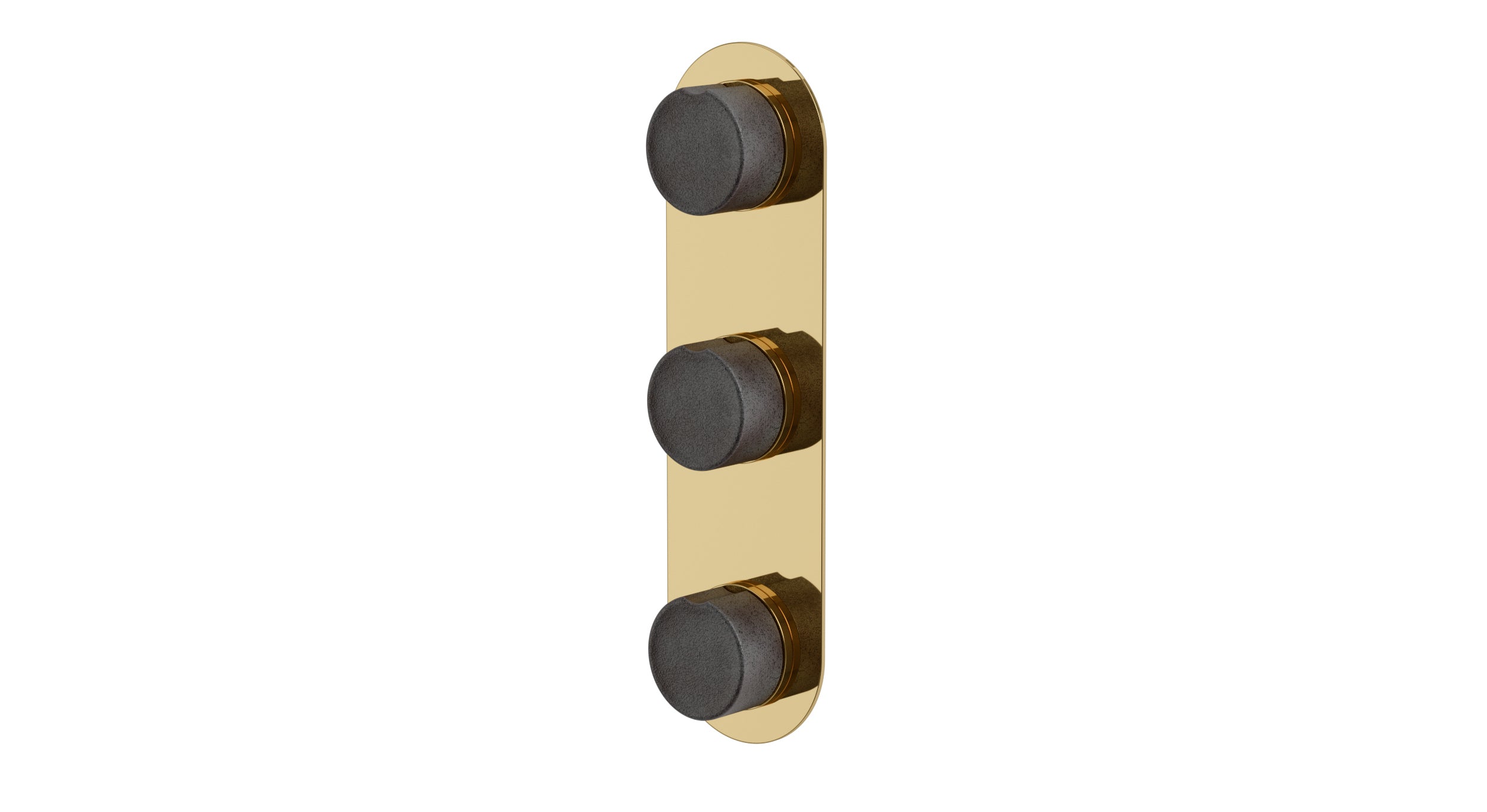 Foundry Three Handle Wall Mount Shower Trim with Groove Ceramic Knob Handles in Polished Brass