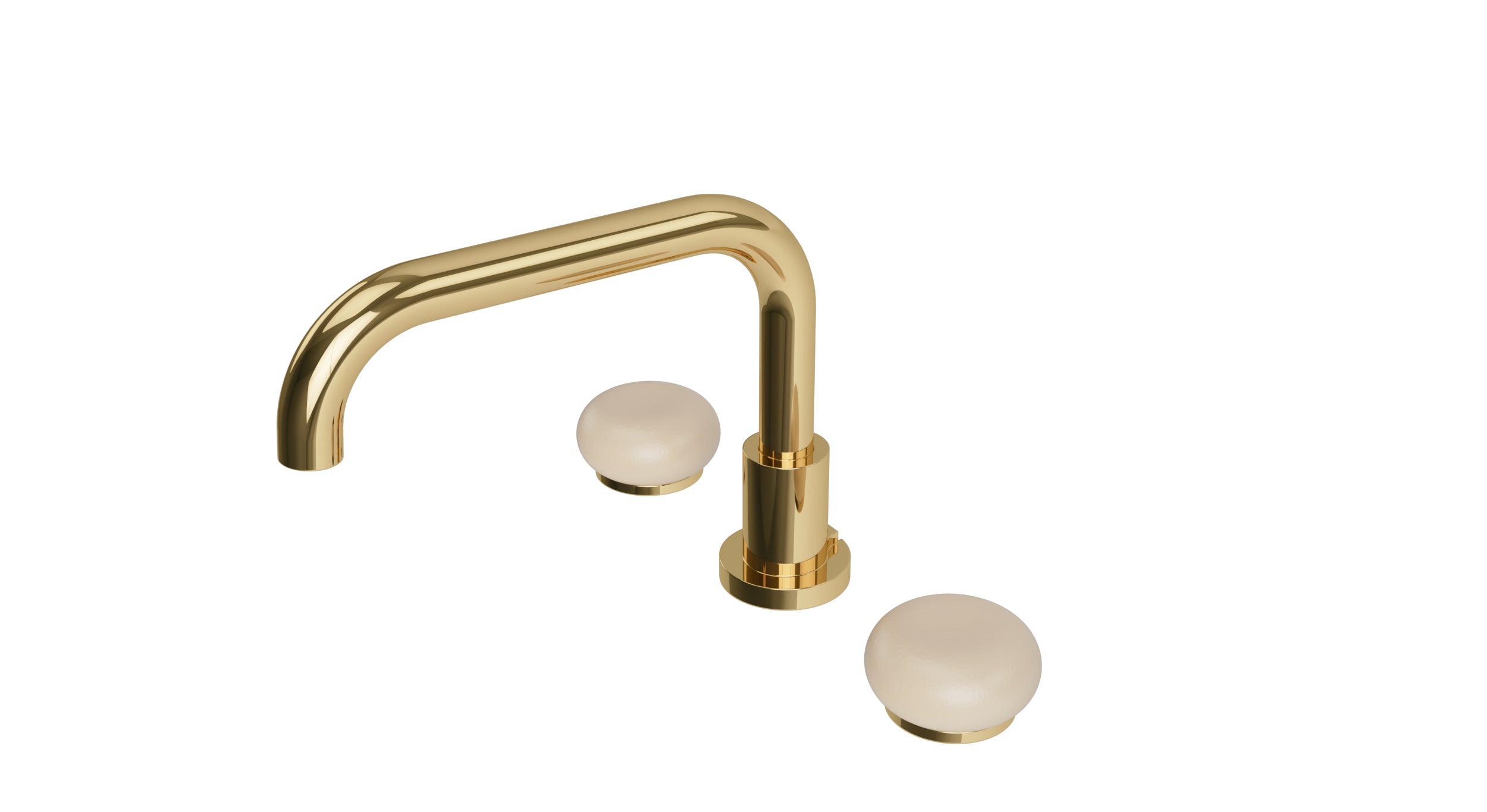 Foundry Two Handle Deck Mount Squaretop Bath Trim with Pebble Ceramic Knob Handles in Polished Brass