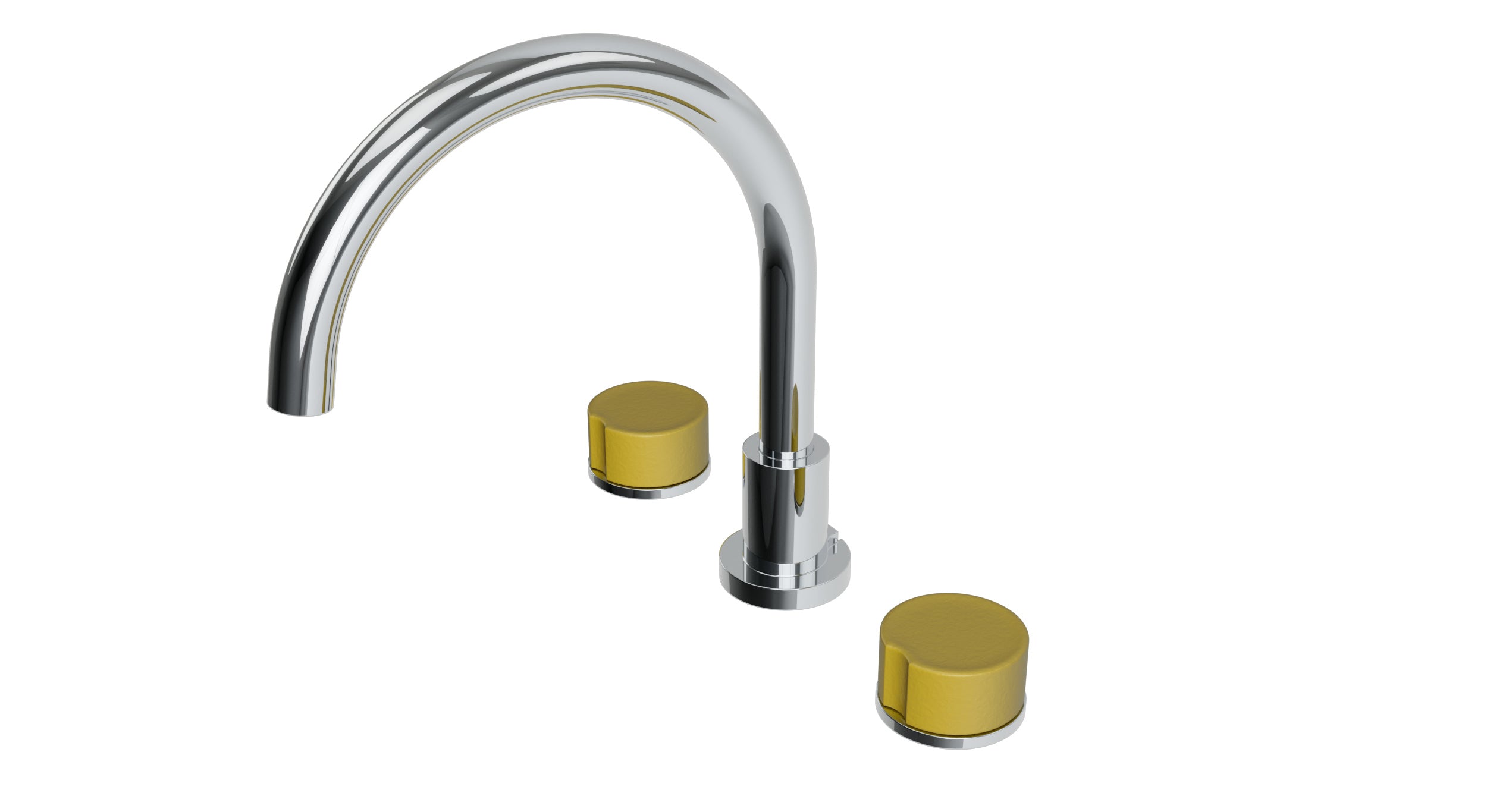 Foundry Two Handle Deck Mount Gooseneck Bath Trim with Groove Ceramic Knob Handles in Polished Chrome