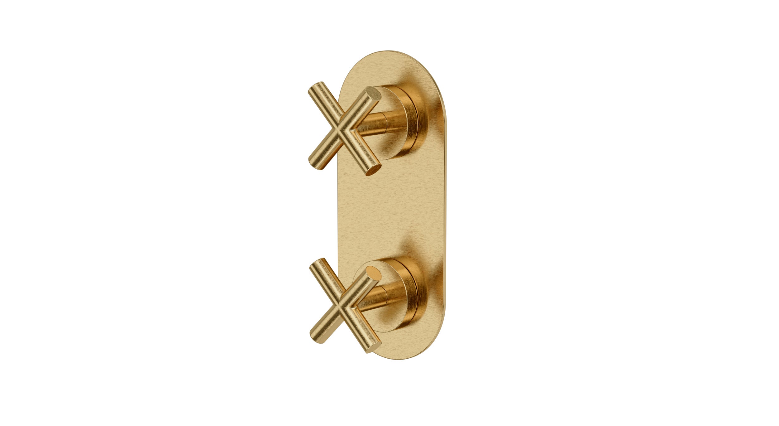 Contour Two Handle Wall Mount Shower Trim with Soft Cross Handles in Satin Brass