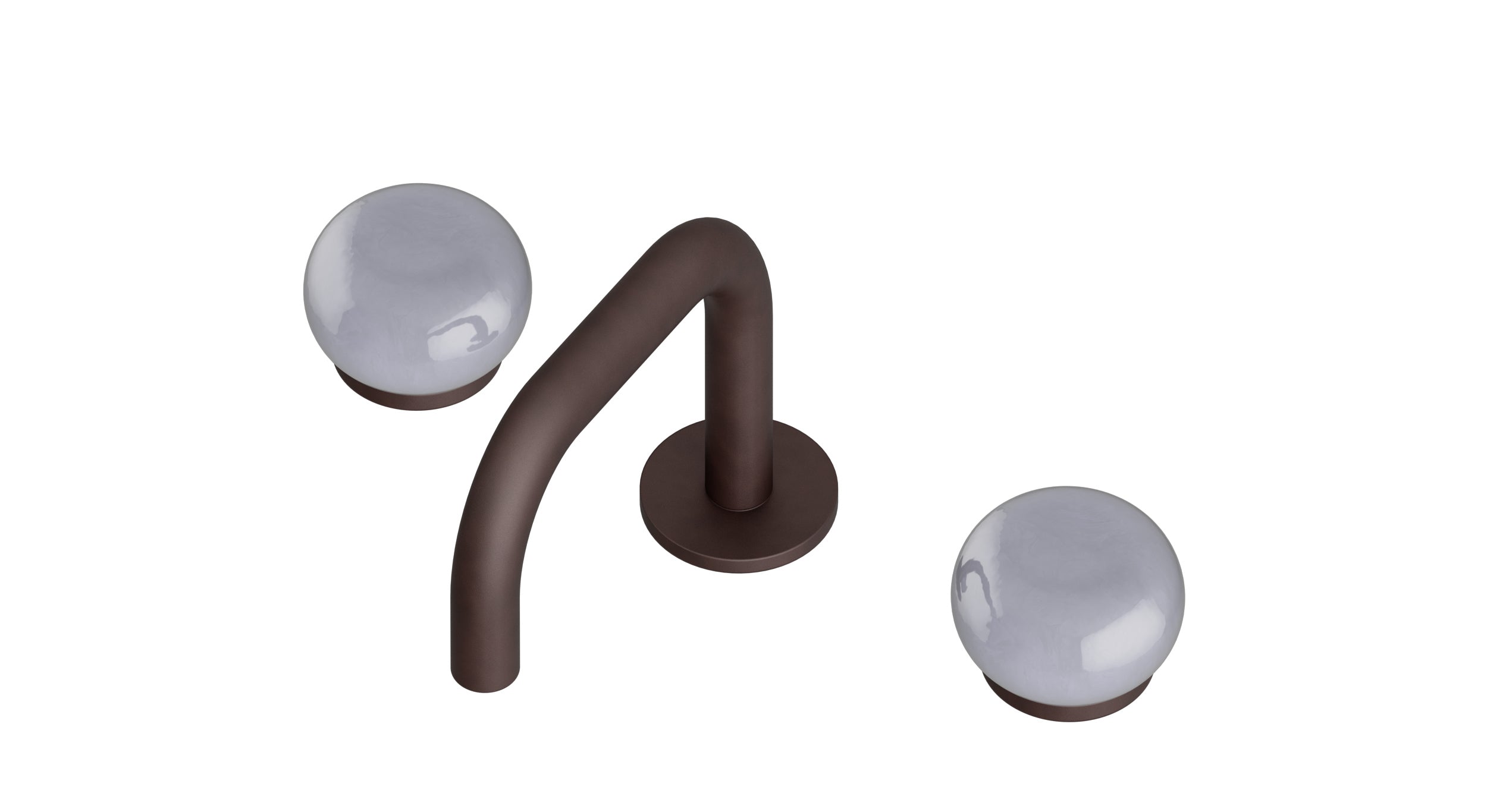 Foundry Two Handle Deck Mount Squaretop Lavatory Faucet with Pebble Ceramic Knob Handles in Architectural Copper