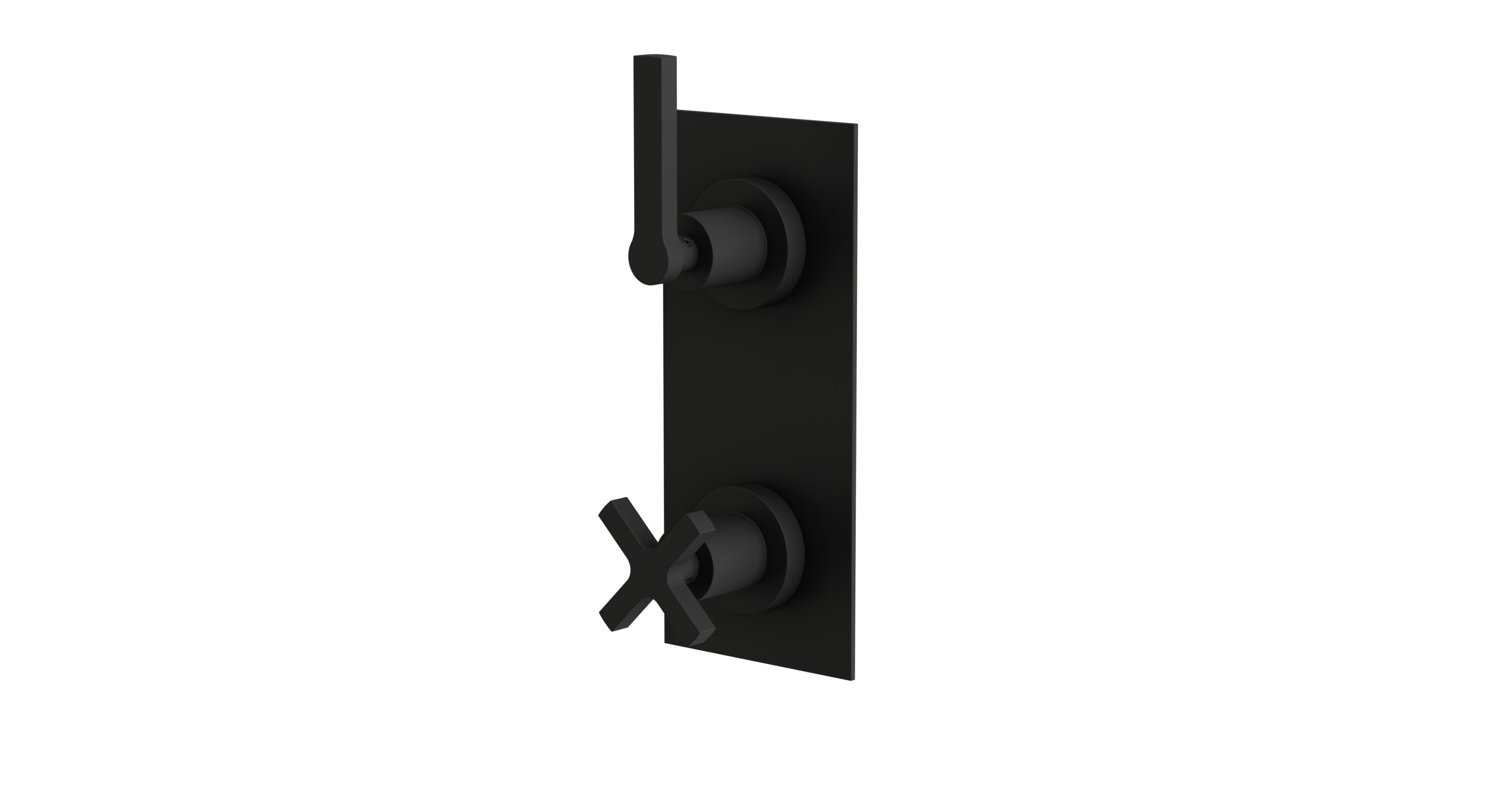 Flatiron Two Handle Wall Mount Shower Trim with Linear Cross/Linear Lever Handles in Matte Black