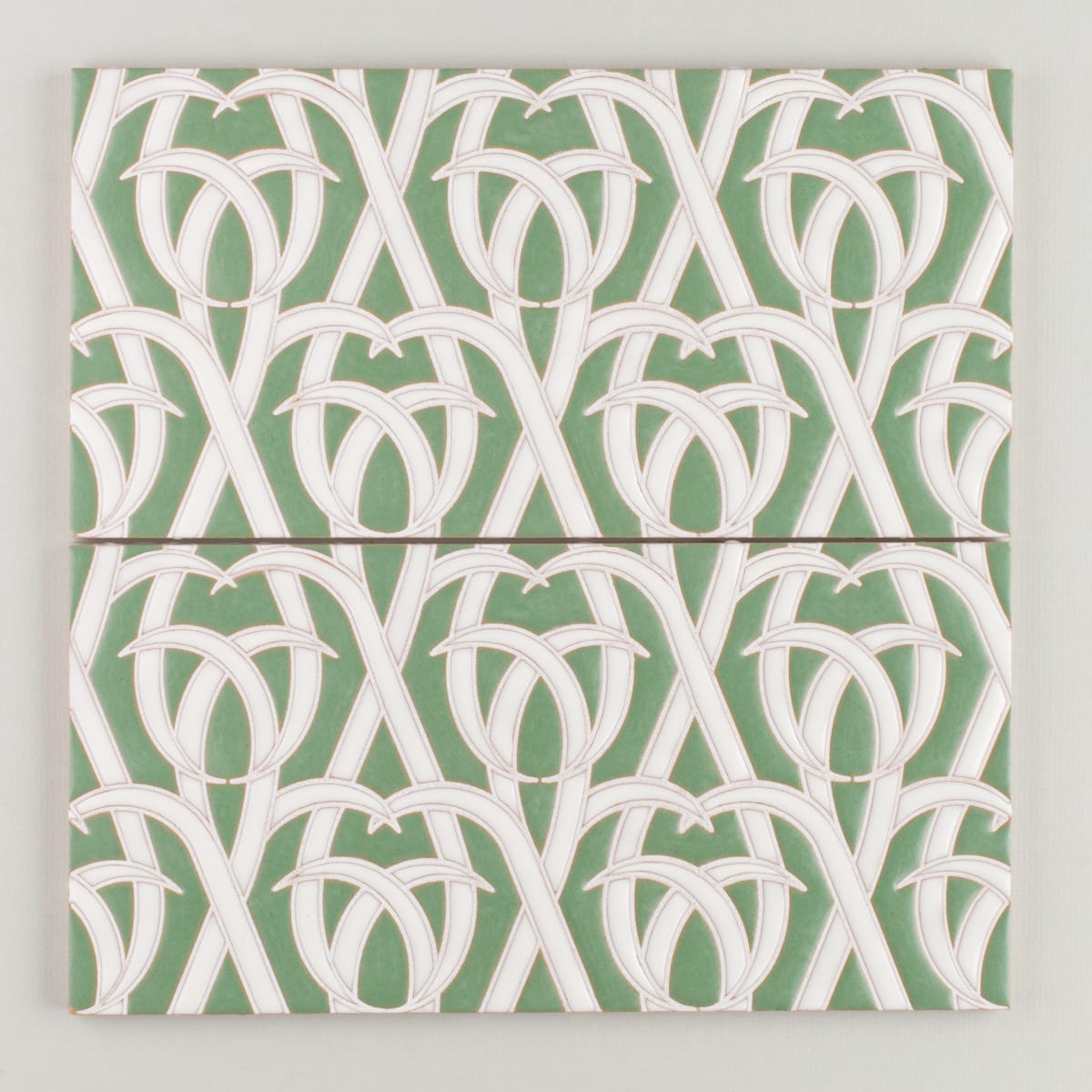 6x12 Handpainted Tile Woven Grass in Green Motif