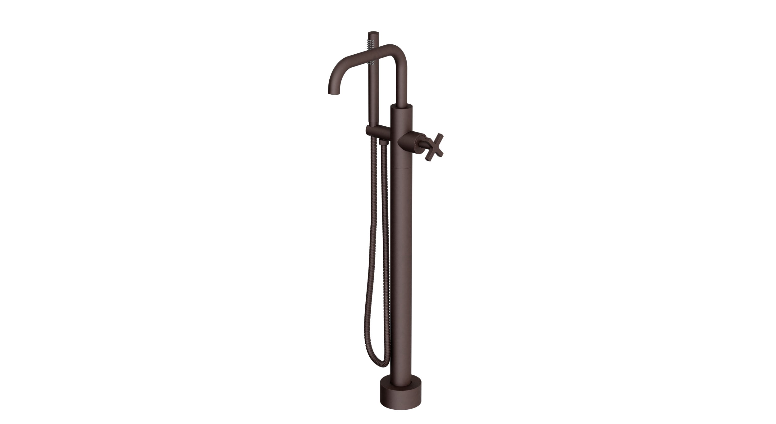 Flatiron One Handle Floor Mount Squaretop Bath Trim with Hand Shower and Linear Cross Handle in Architectural Copper