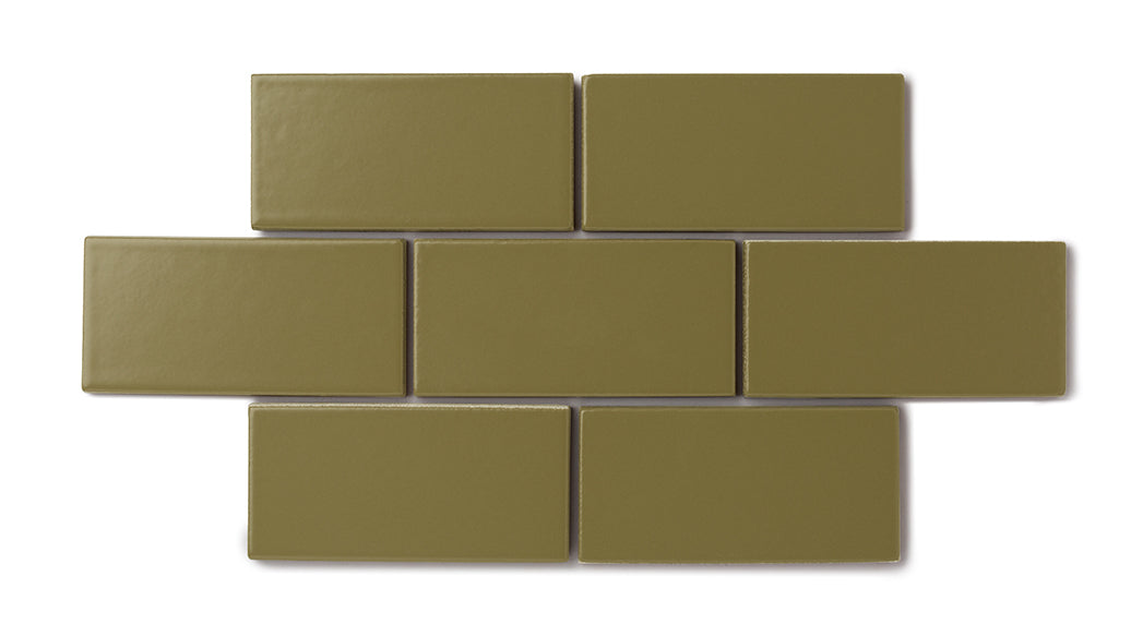 2x6 Natural Press Ceramic Tile in Sap Green Matte