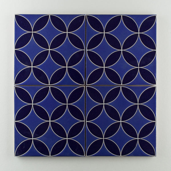 8x8 Handpainted Tile Jardin Fretwork in Cool Motif