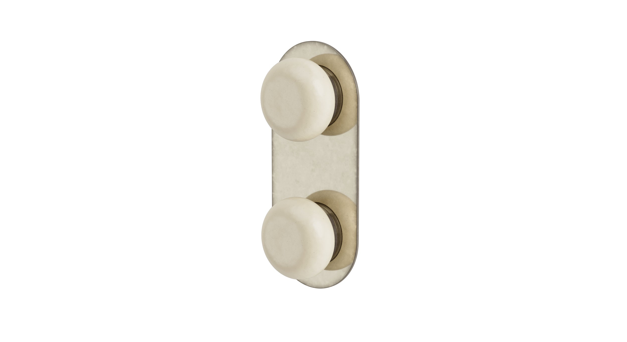 Foundry Two Handle Wall Mount Shower Trim with Pebble Ceramic Knob Handles in French Nickel