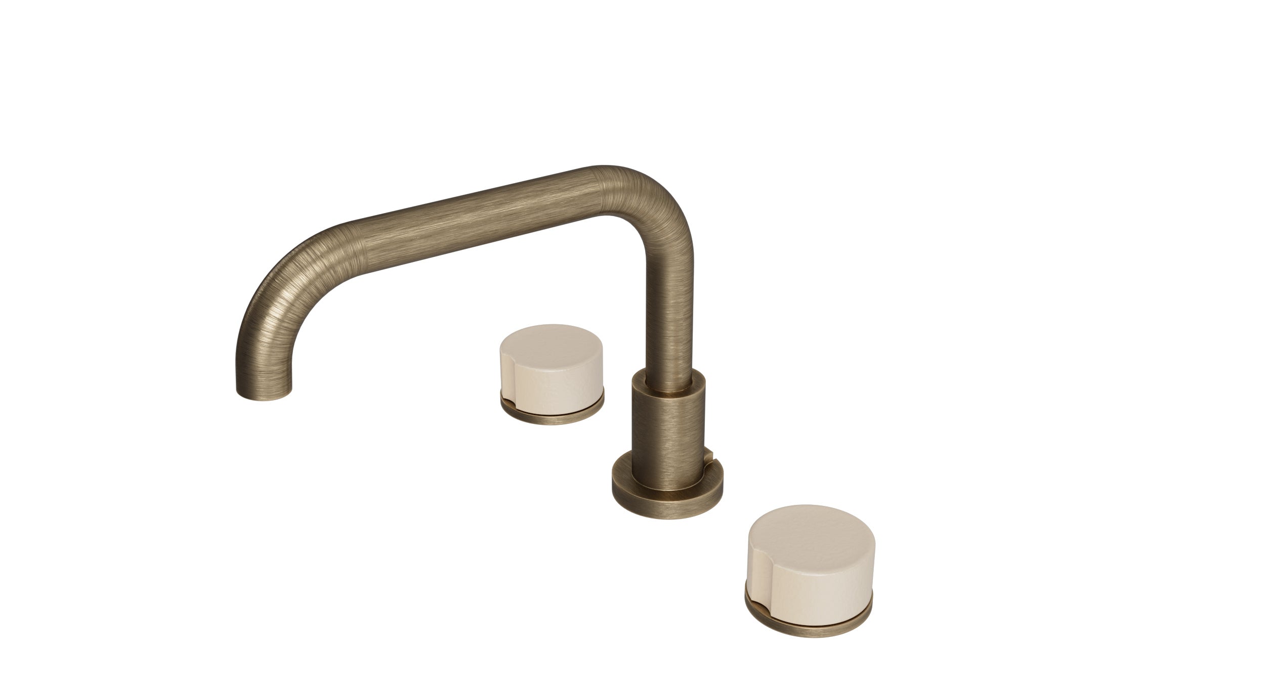 Foundry Two Handle Deck Mount Squaretop Bath Trim with Groove Ceramic Knob Handles in Antique Brass