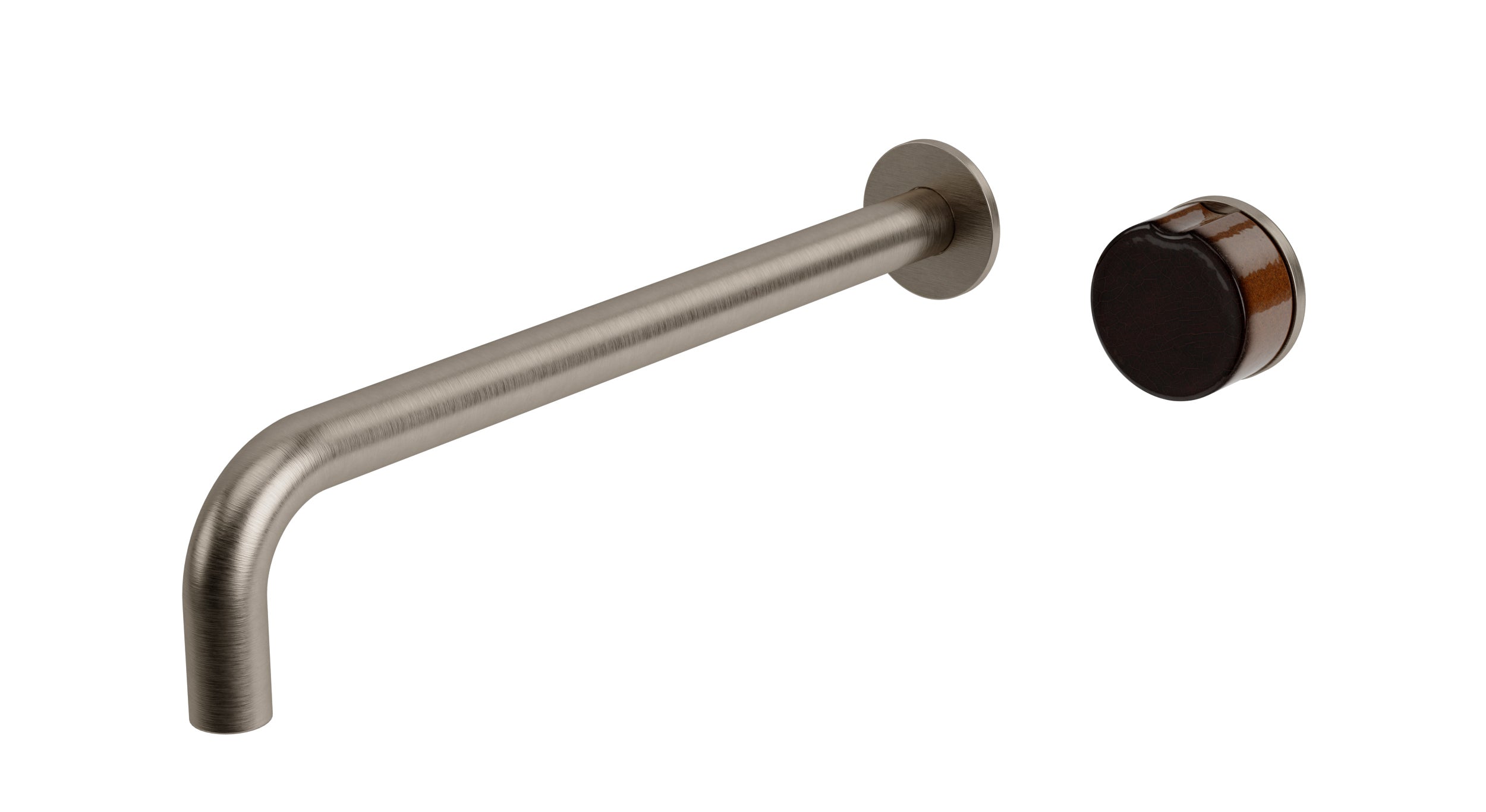 Foundry One Handle Wall Mount 12" Lavatory Faucet with Pebble Ceramic Knob Handle in Antique Nickel