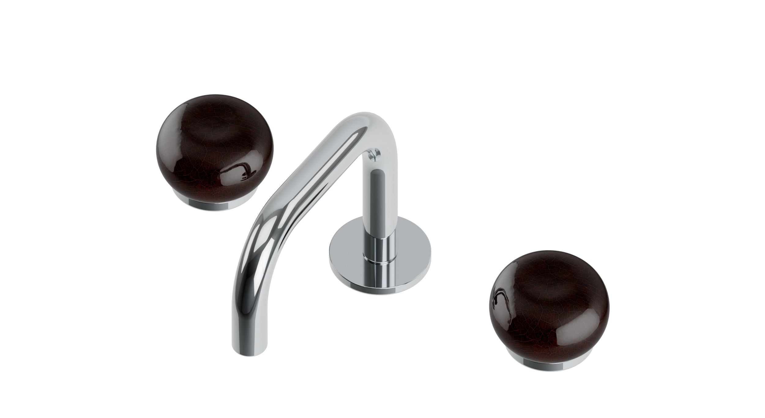 Foundry Two Handle Deck Mount Squaretop Lavatory Faucet with Pebble Ceramic Knob Handles in Polished Chrome