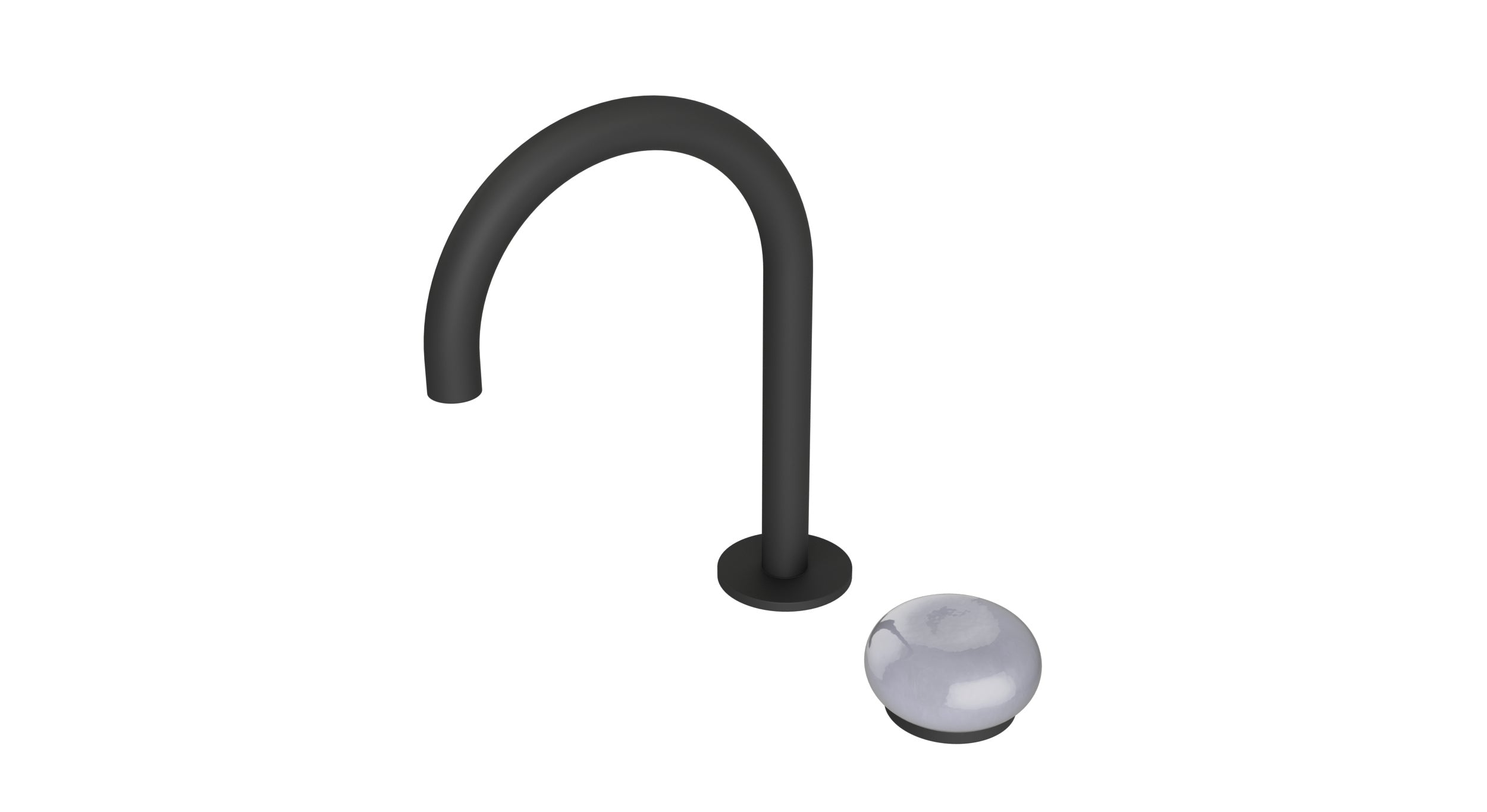 Foundry One Handle Deck Mount Gooseneck Lavatory Faucet with Pebble Ceramic Knob Handle in Matte Black