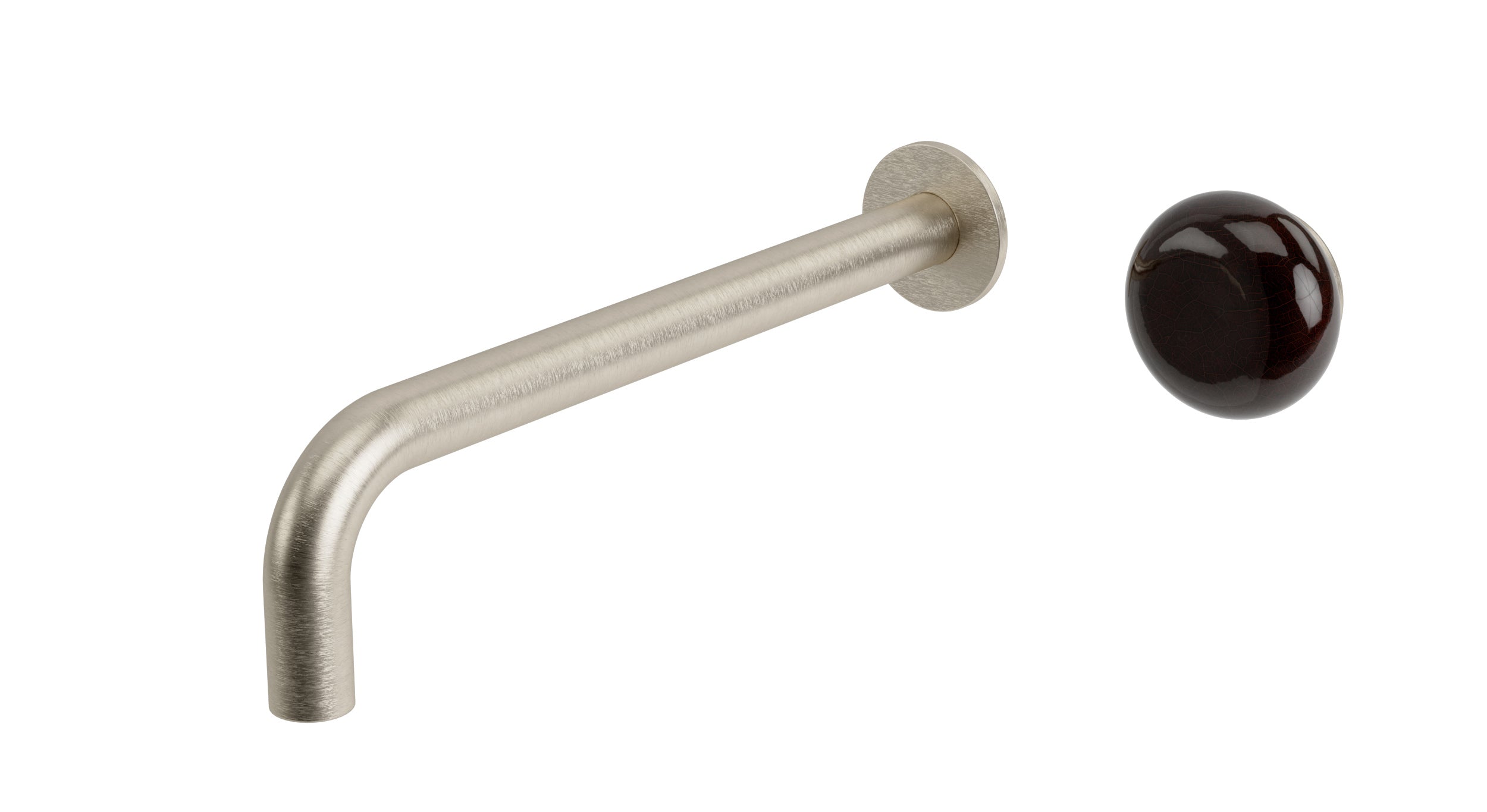 Foundry One Handle Wall Mount 10" Lavatory Faucet with Pebble Ceramic Knob Handle in Satin Nickel