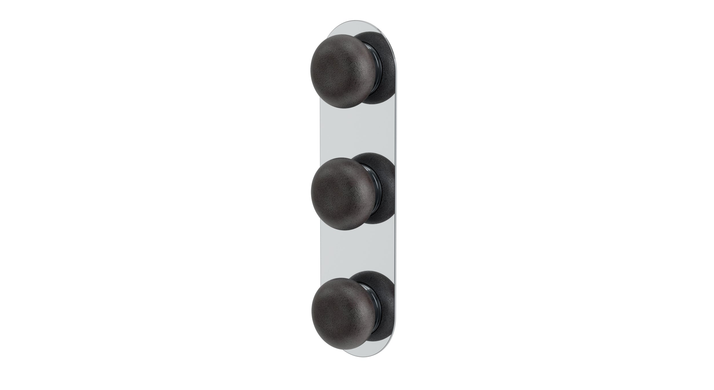 Foundry Three Handle Wall Mount Shower Trim with Pebble Ceramic Knob Handles in Polished Chrome