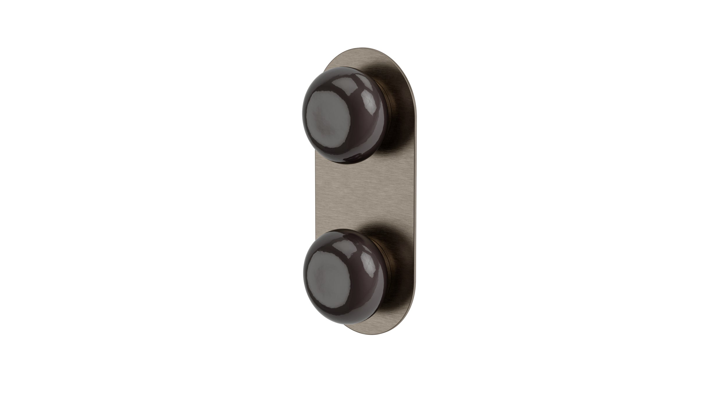 Foundry Two Handle Wall Mount Shower Trim with Pebble Ceramic Knob Handles in Antique Nickel