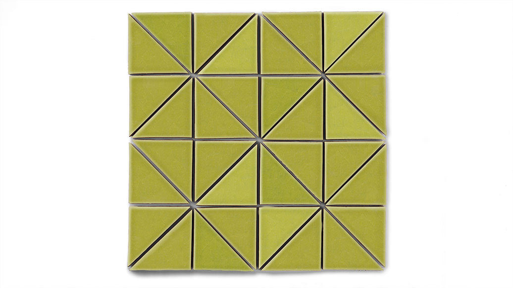 3" Triangle Sheeted - Quadrant Original Ceramic Mosaic Tile in Palm Tree Gloss