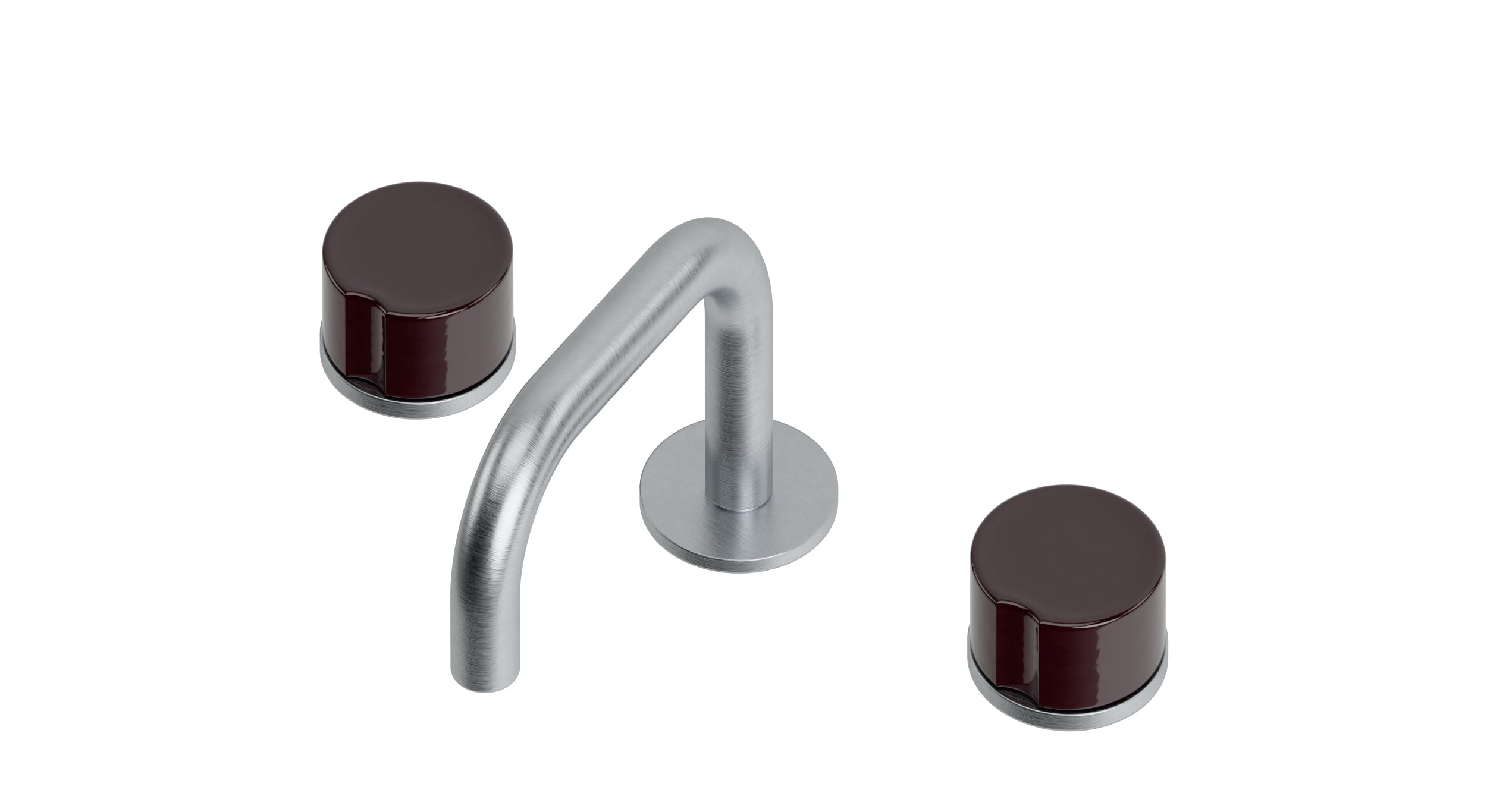 Foundry Two Handle Deck Mount Squaretop Lavatory Faucet with Groove Ceramic Knob Handles in Satin Chrome