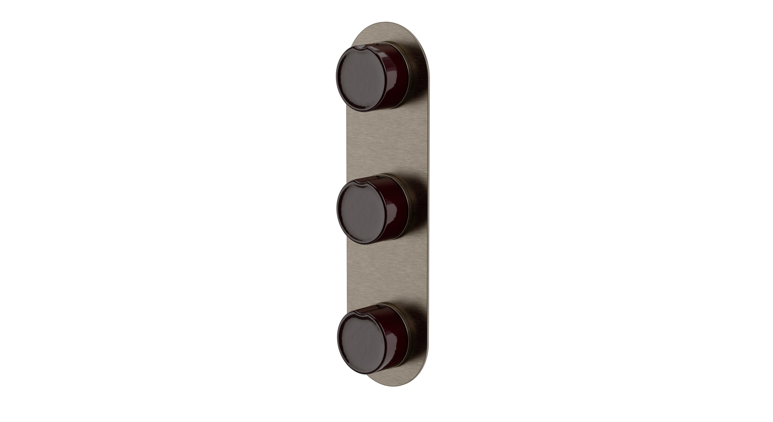 Foundry Three Handle Wall Mount Shower Trim with Groove Ceramic Knob Handles in Antique Nickel